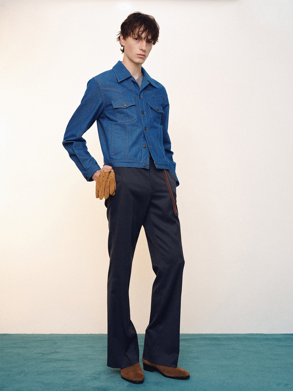 WOOL BLEND FLARED TROUSERS_ SLATE GREY