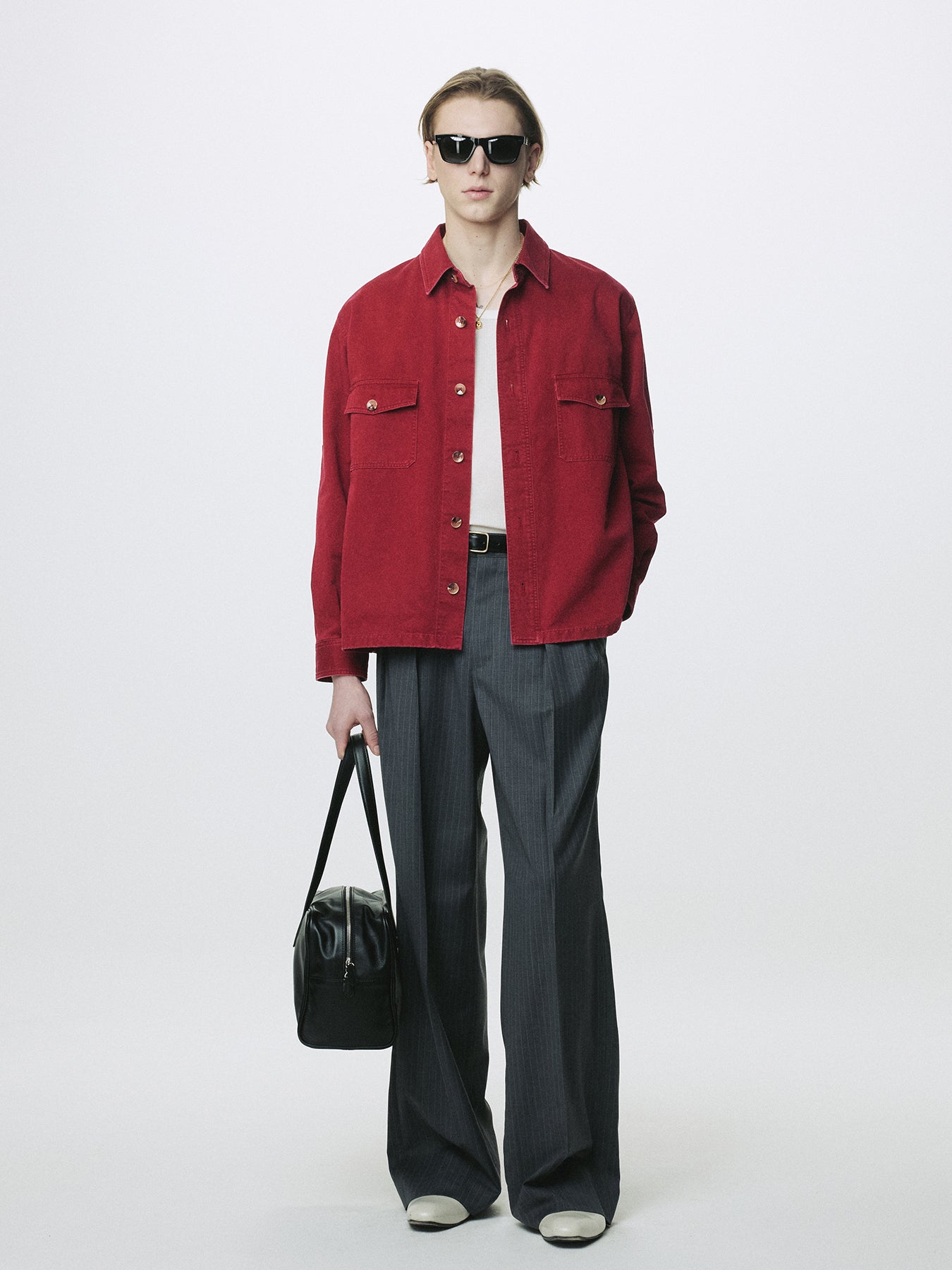 WASHED COTTON TWILL OVERSHIRT_ RED