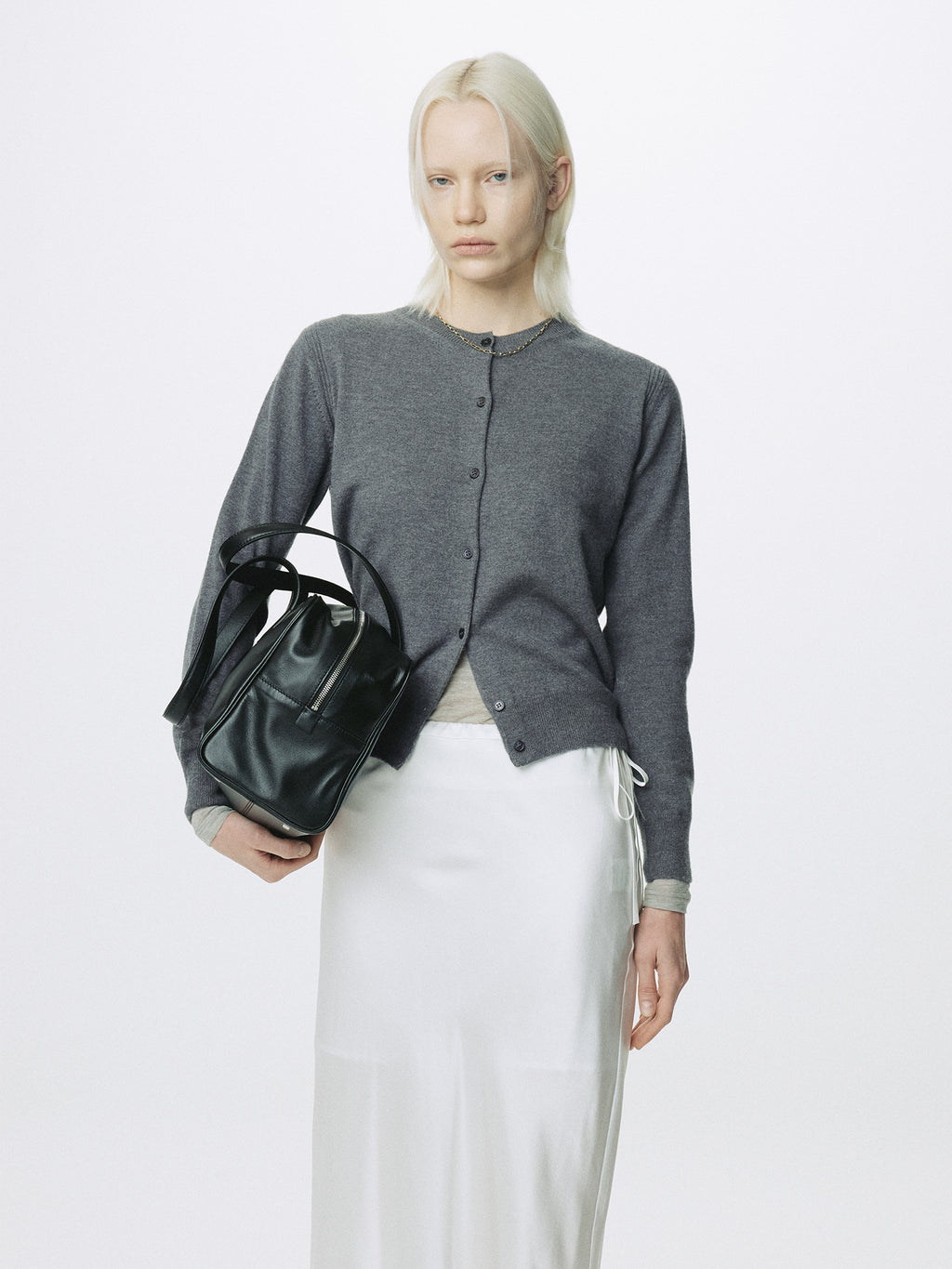 (W) SUPER FINE MERINO WOOL CARDIGAN_ GREY