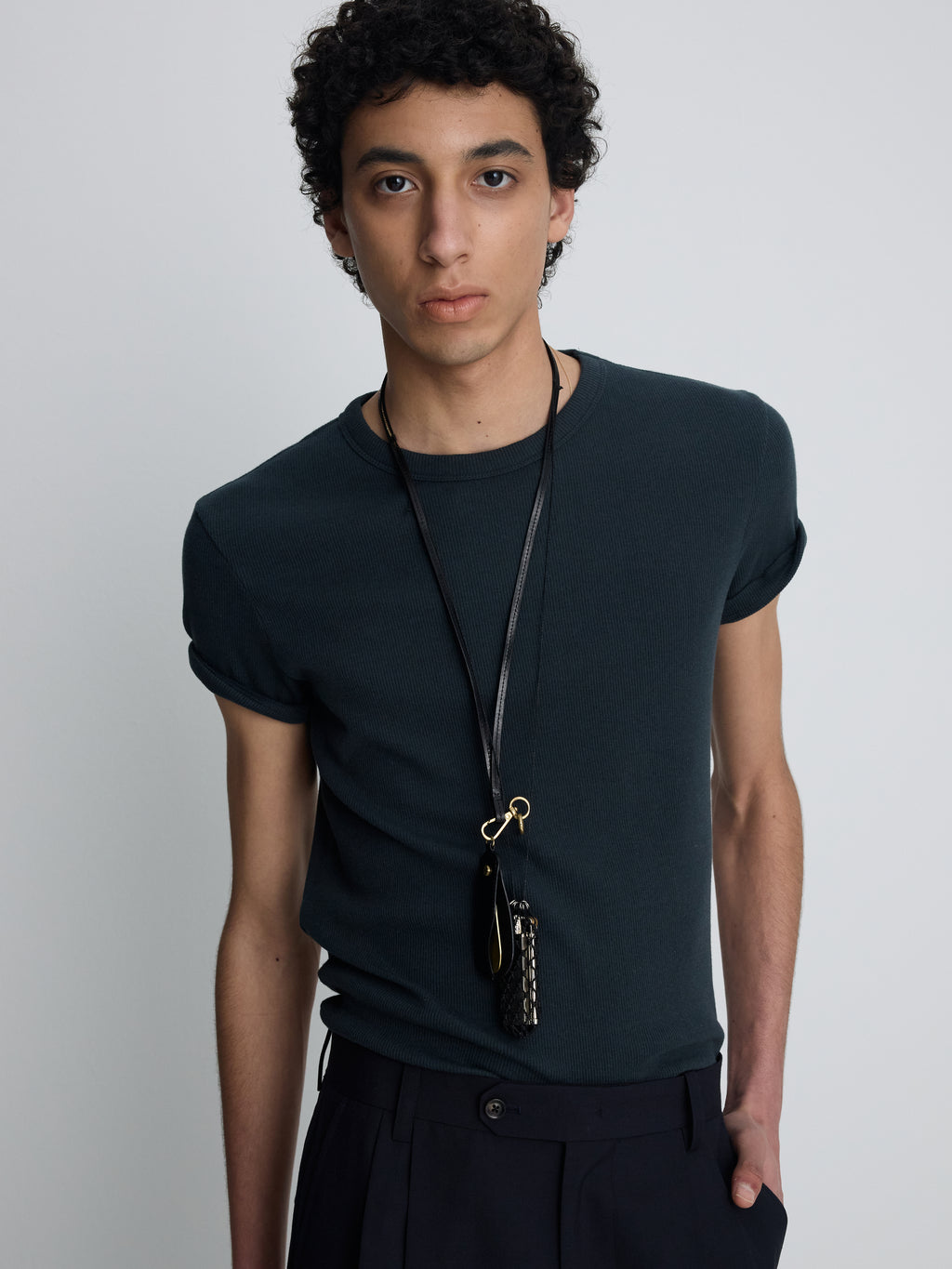 HANDCRAFTED CORD NET NECKLACE_ BLACK
