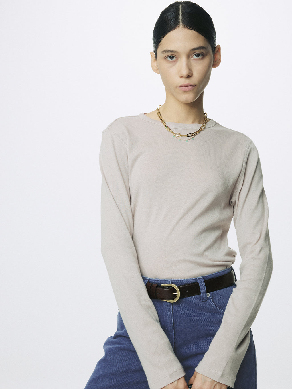 (W) COTTON CASHMERE ESSENTIAL TOP_ ARCTIC GREY