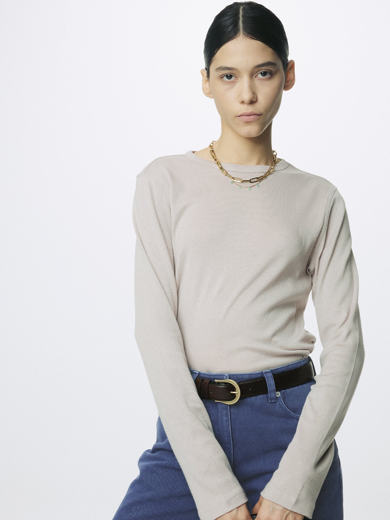 (W) COTTON CASHMERE ESSENTIAL TOP_ ARCTIC GREY