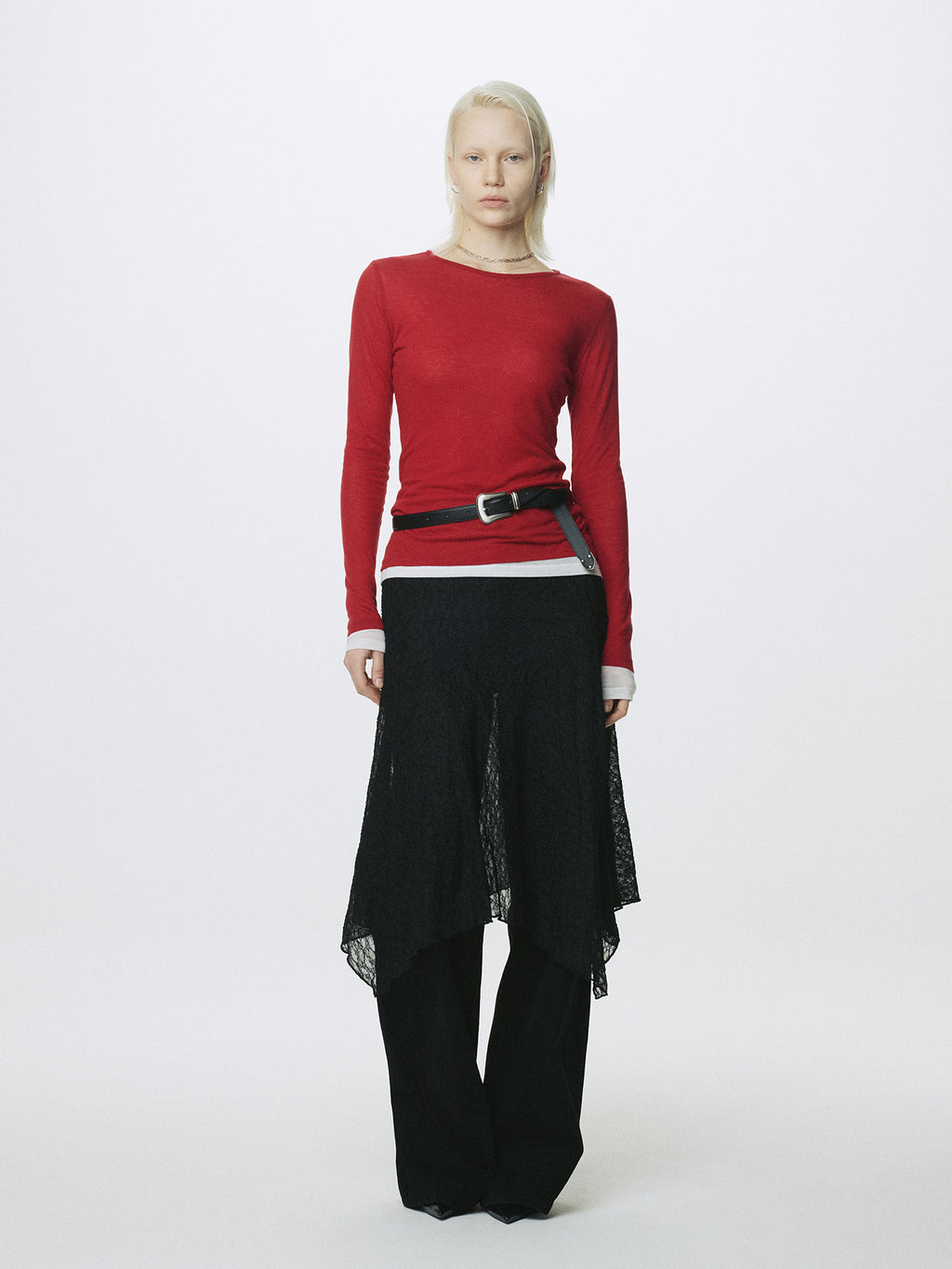 (W) LACE DRAPED SKIRT_ BLACK
