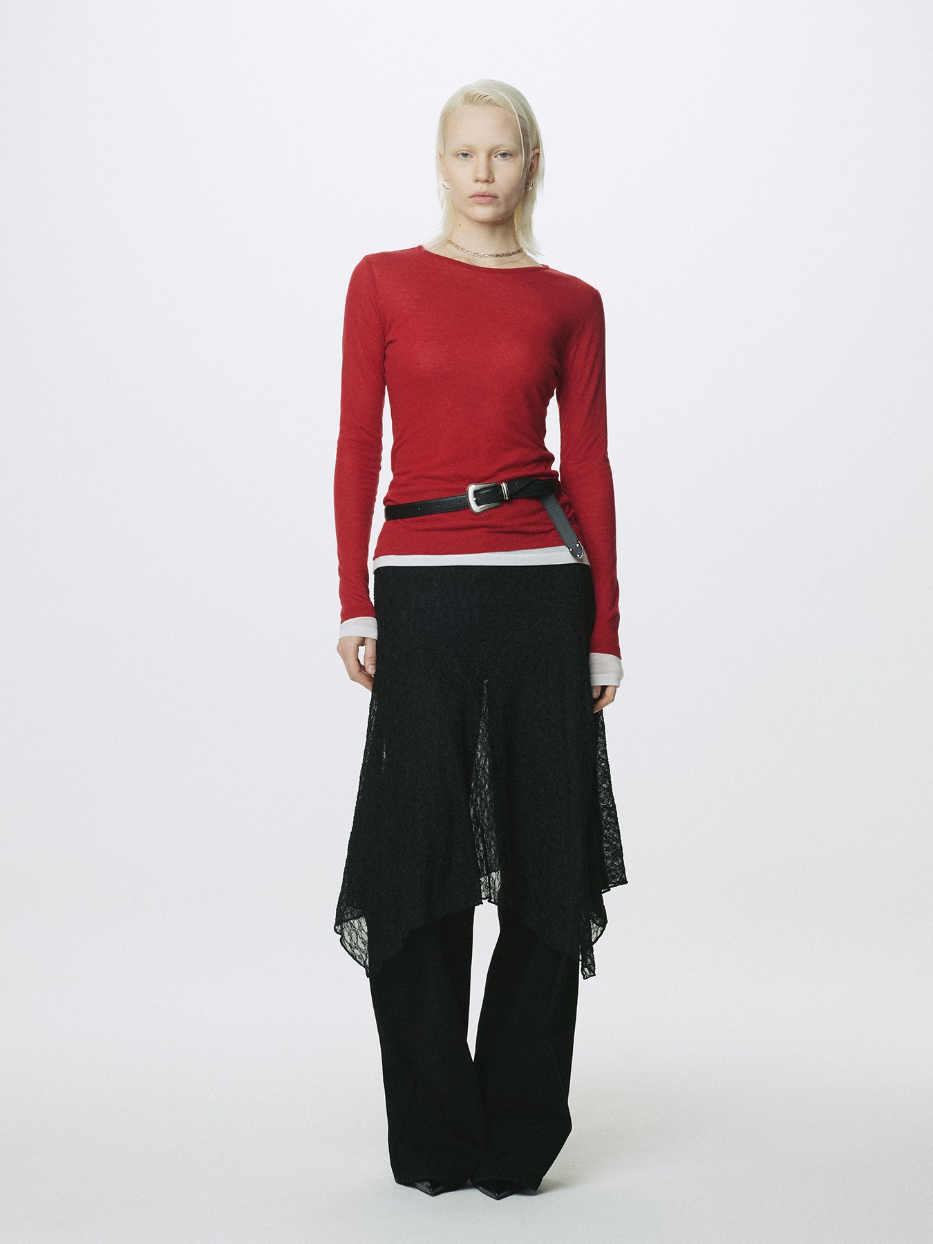 (W) LACE DRAPED SKIRT_ BLACK