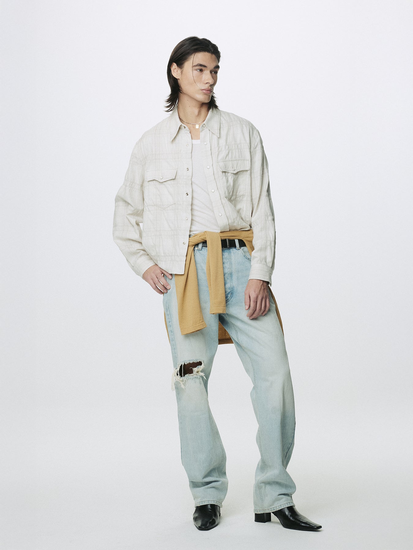 WOOL AND COTTON CHECKED SHIRT JACKET (JAPANESE FABRIC)_ IVORY