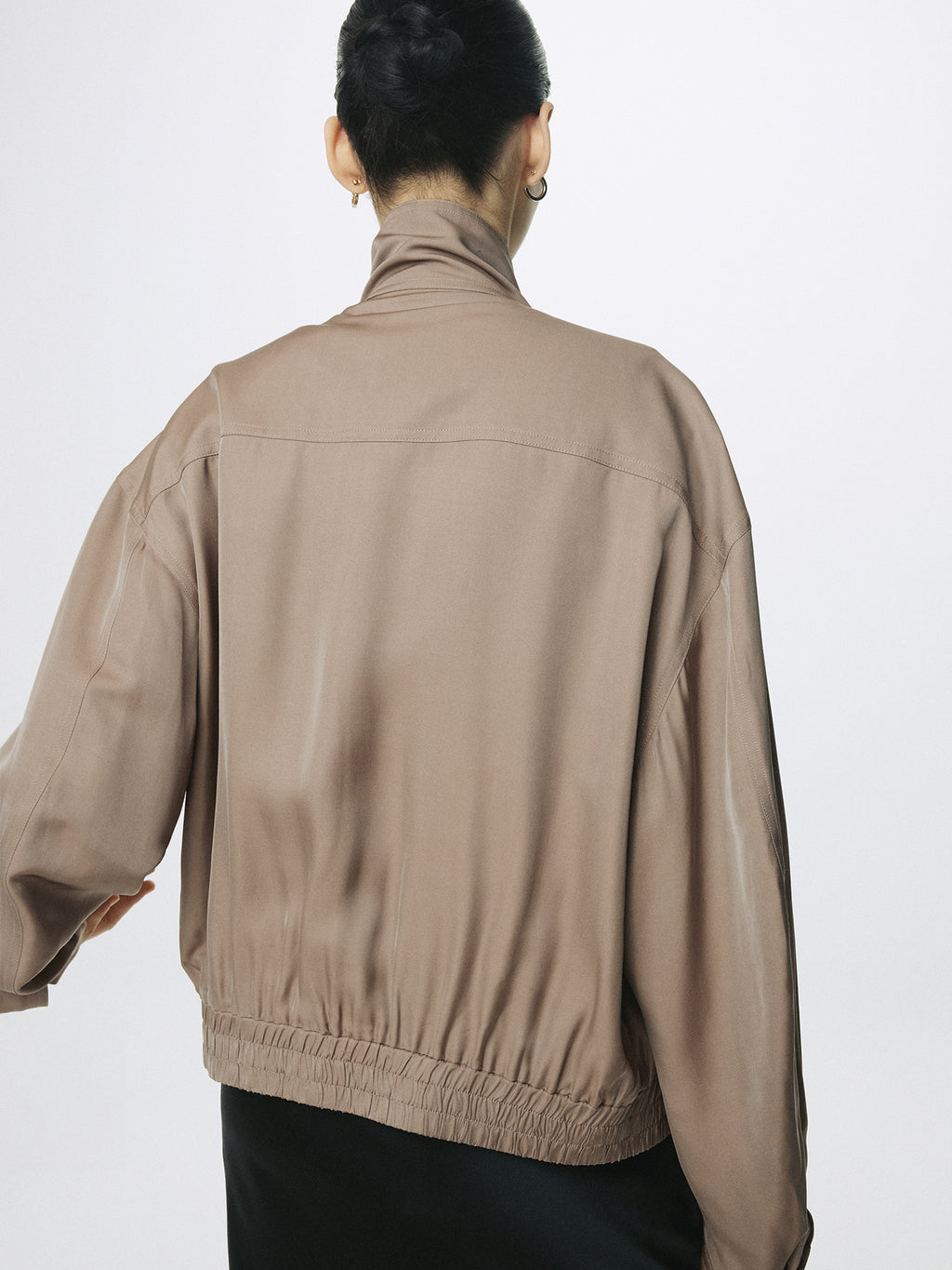 (W) OVERSIZED STAND COLLAR BLOUSON_ SAND
