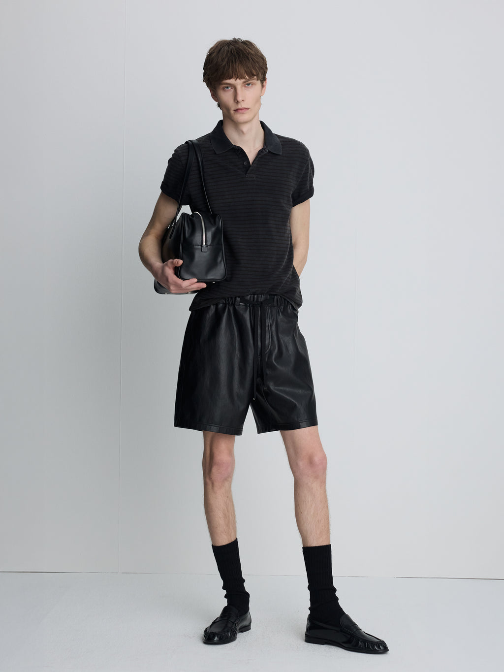 GARMENT DYED STRIPE PIQUÉ POLO_ FADED BLACK