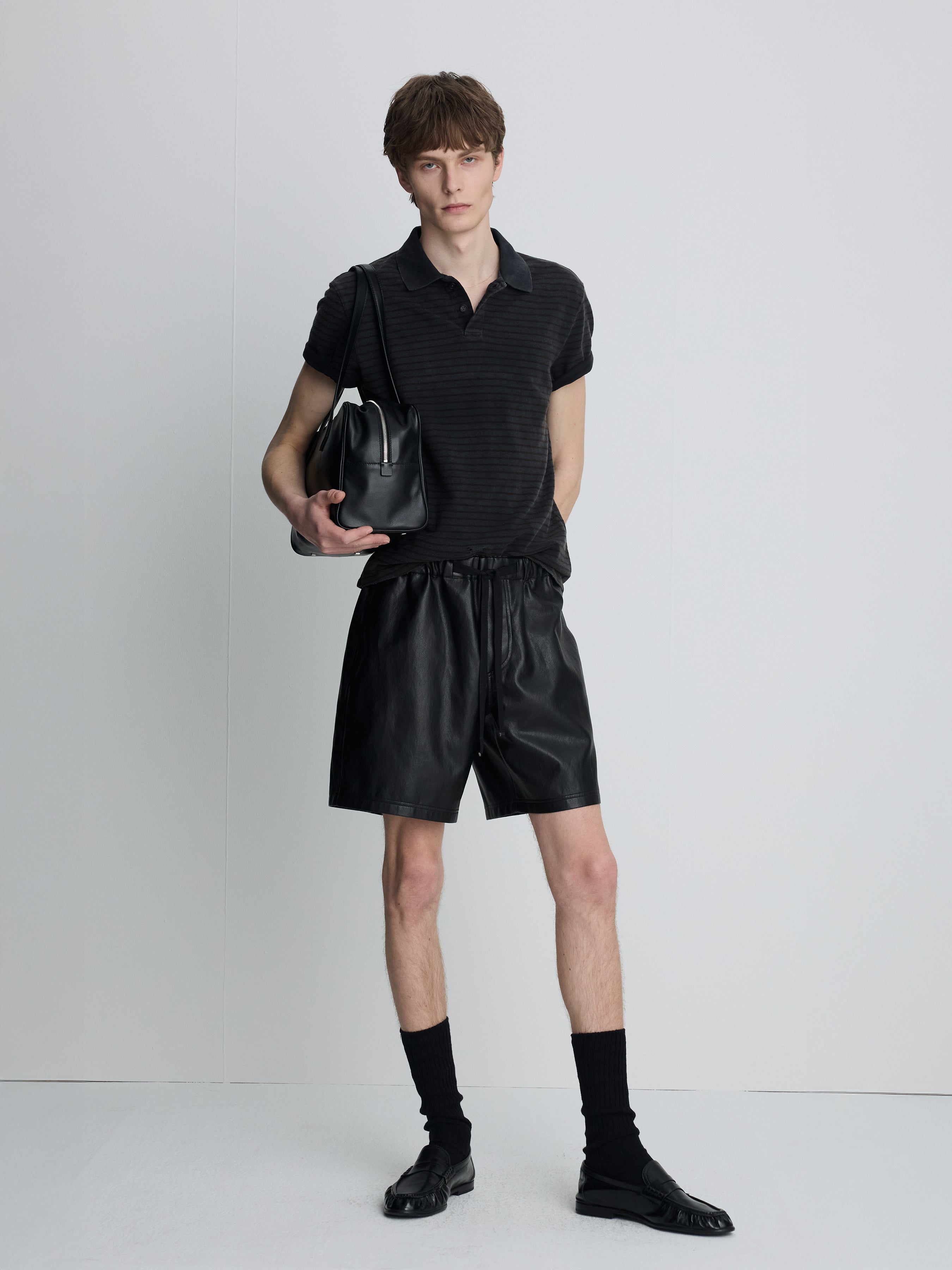 GARMENT DYED STRIPE PIQUÉ POLO_ FADED BLACK