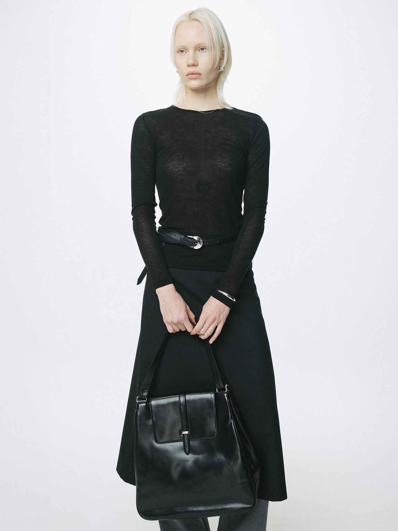 (W) WOOL MIDI SKIRT_ BLACK