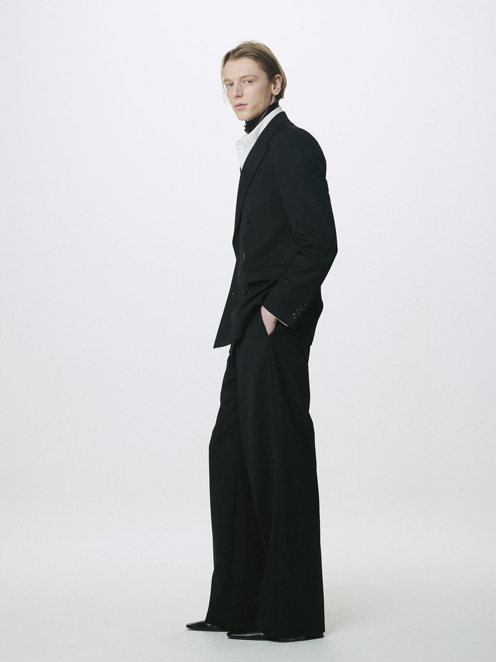 WOOL DOUBLE-BREASTED TAILORED JACKET_ BLACK