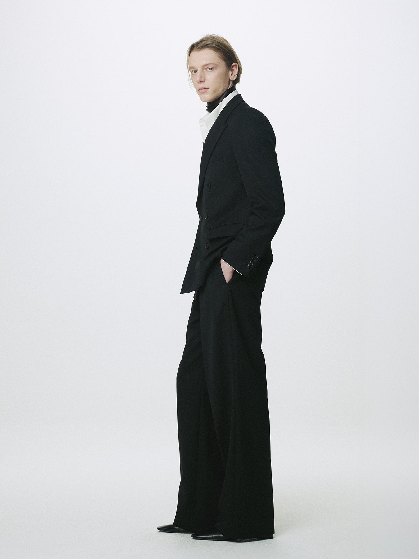 WOOL DOUBLE-BREASTED TAILORED JACKET_ BLACK