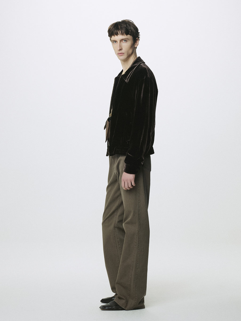 VELVET ZIPPERED BLOUSON JACKET_ DARK BROWN