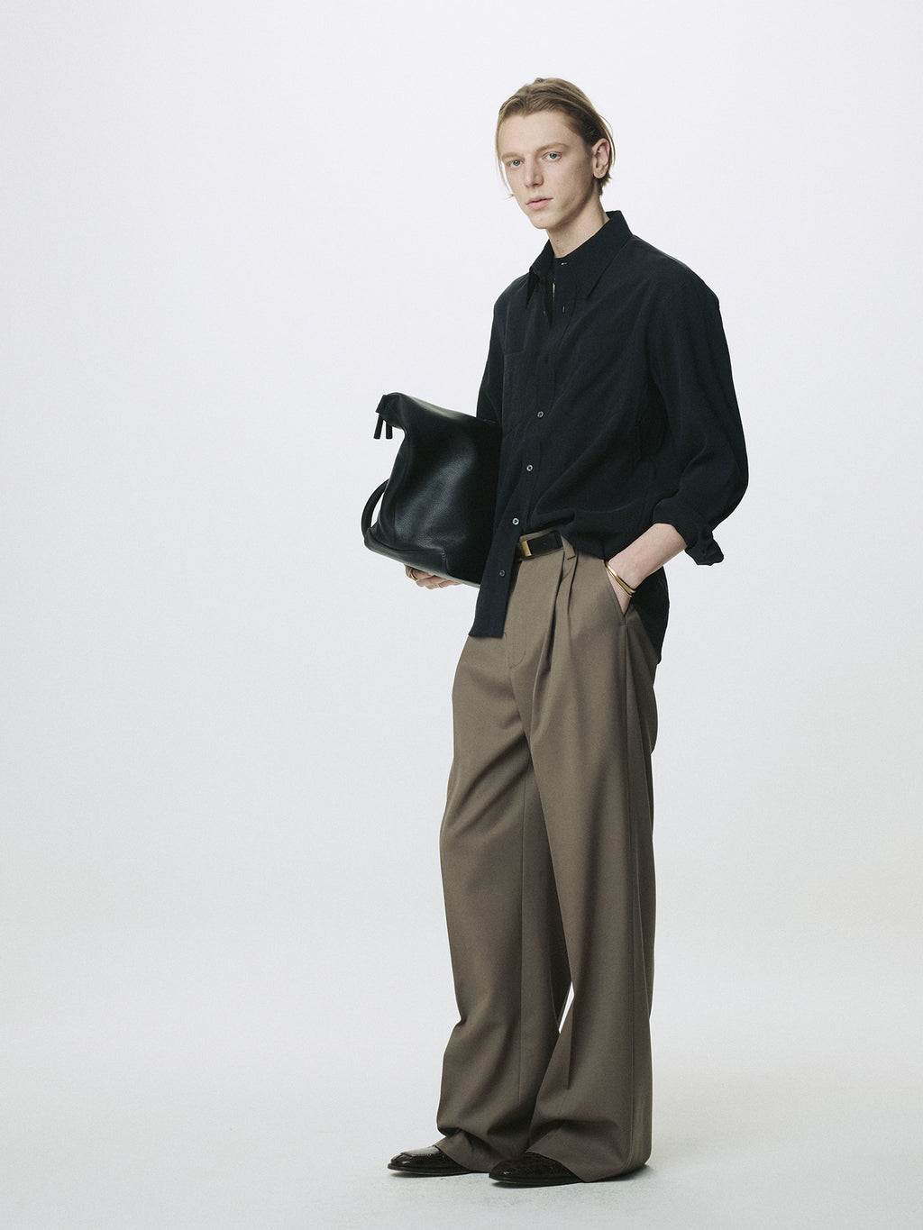 WOOL DOUBLE PLEATS EXTRA-WIDE TROUSERS_ TAUPE