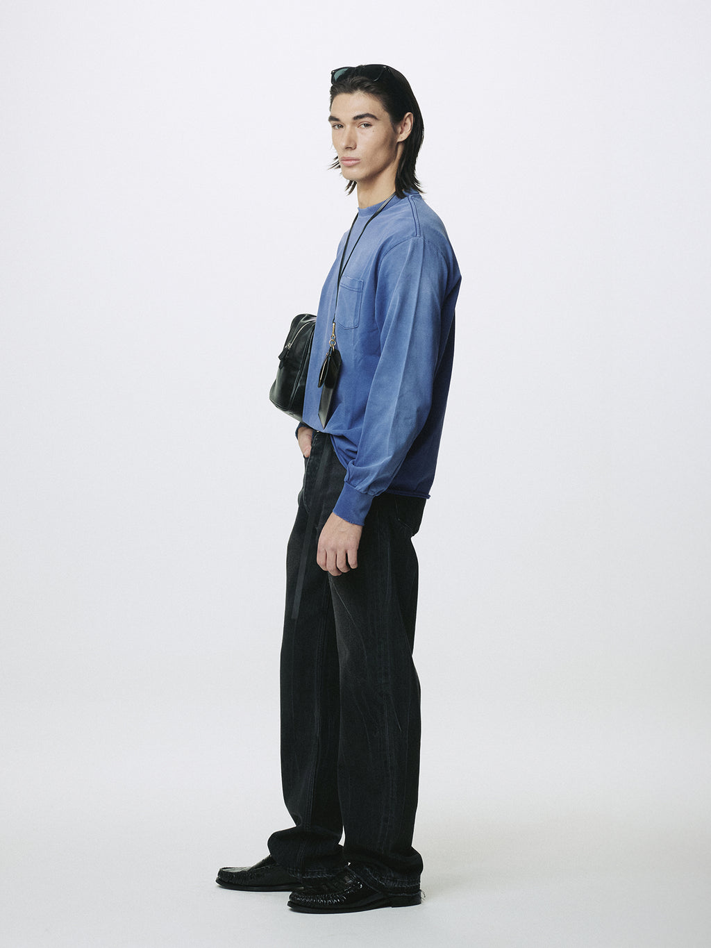 GARMENT DYED LONG SLEEVE CREW_ FADED PURPLE BLUE