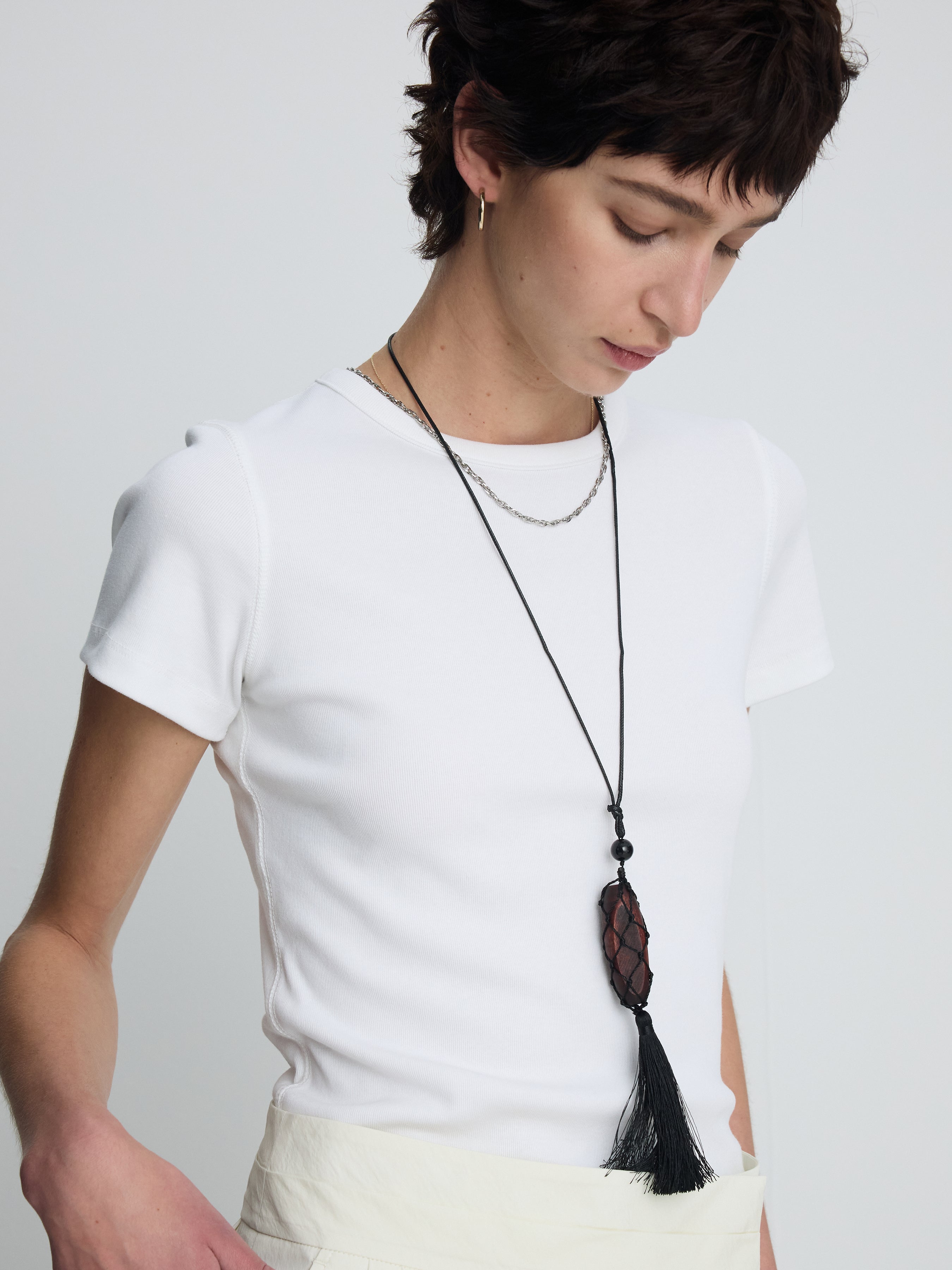 (W) RIBBED HALF SLEEVE T-SHIRTS_ WHITE