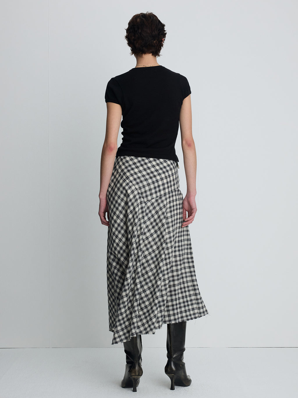 (W) COTTON CHECK PATCHWORK SKIRT_ BLACK CHECK