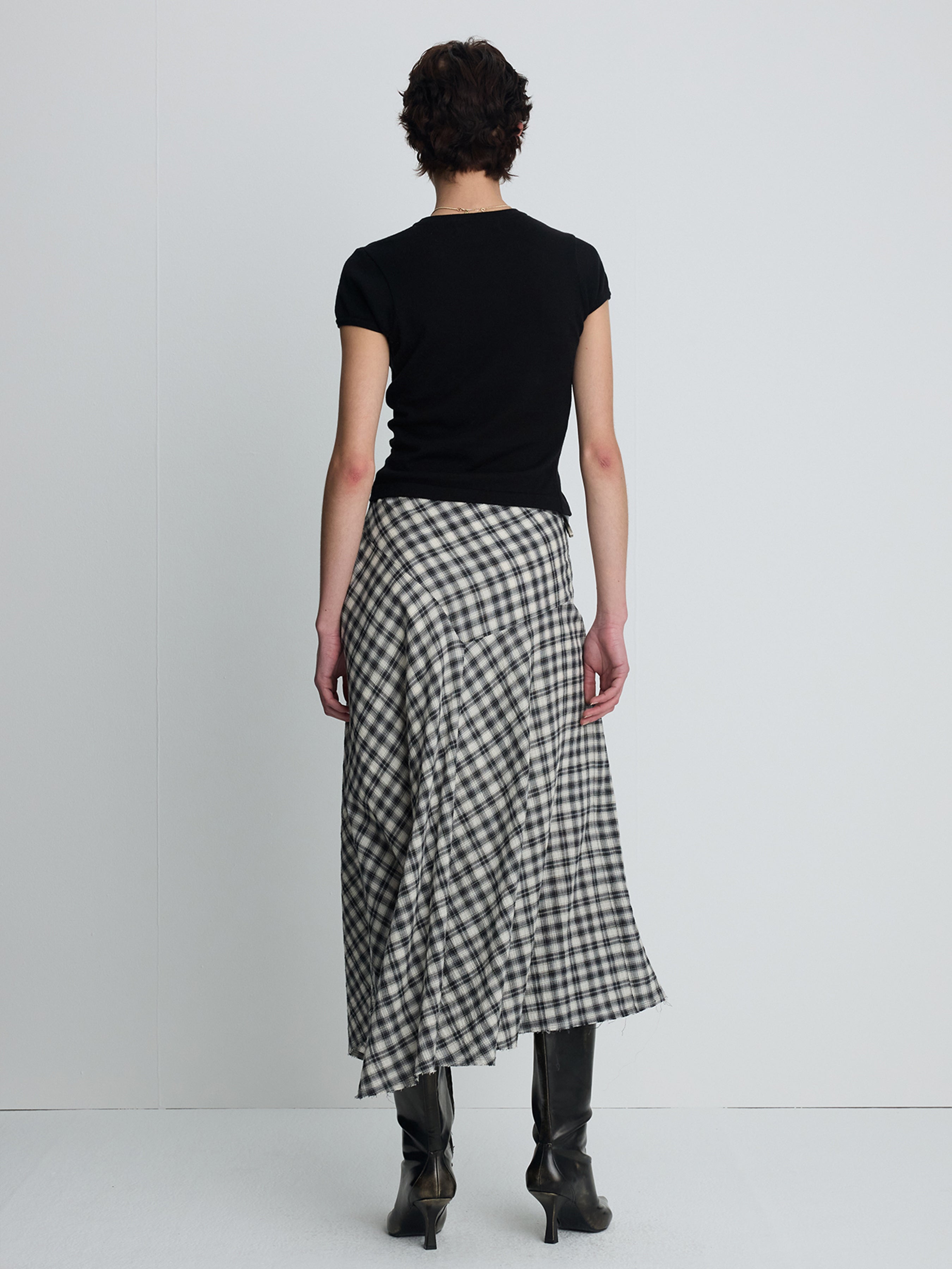 (W) COTTON CHECK PATCHWORK SKIRT_ BLACK CHECK