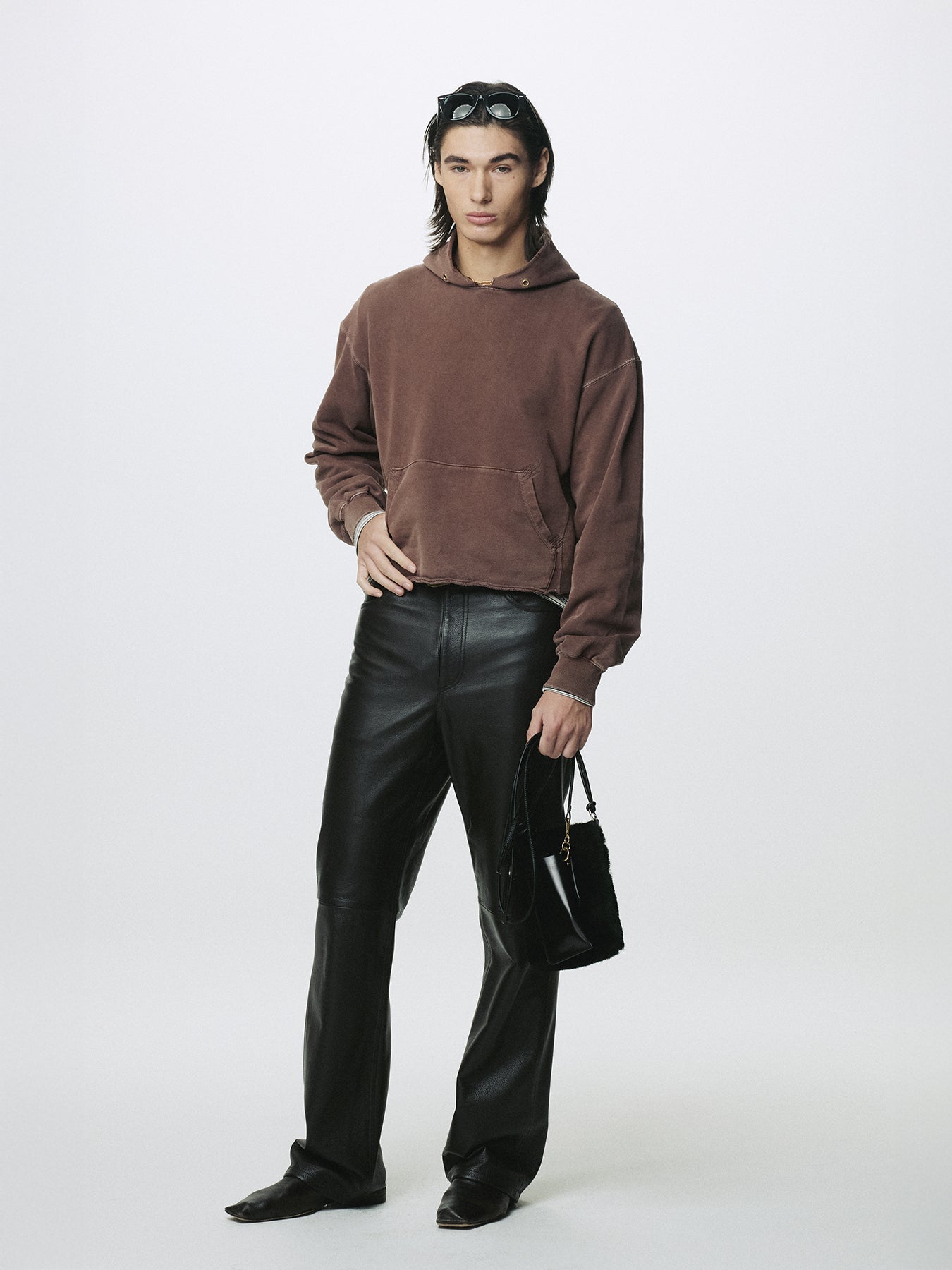 GARMENT DYED RAW EDGE HOODIE_ FADED RED