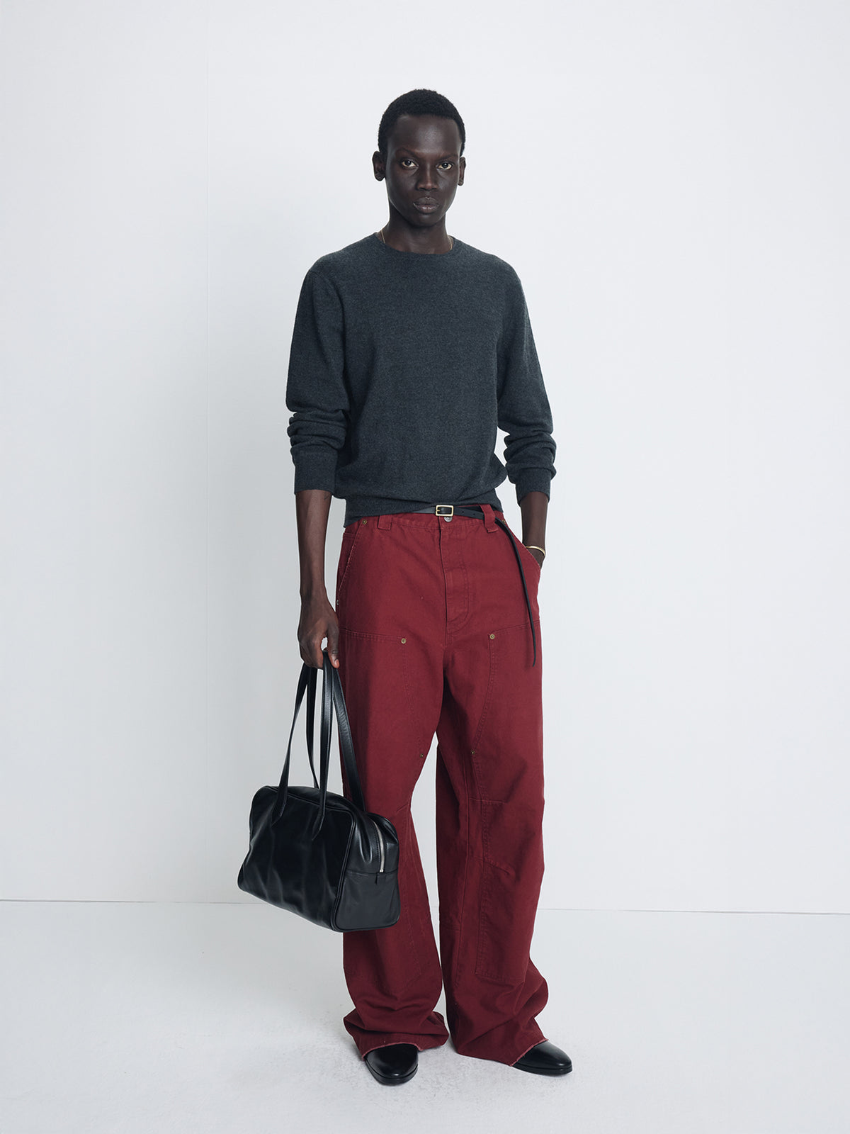 SUPER FINE MERINO WOOL CREW-NECK KNIT_ CHARCOAL
