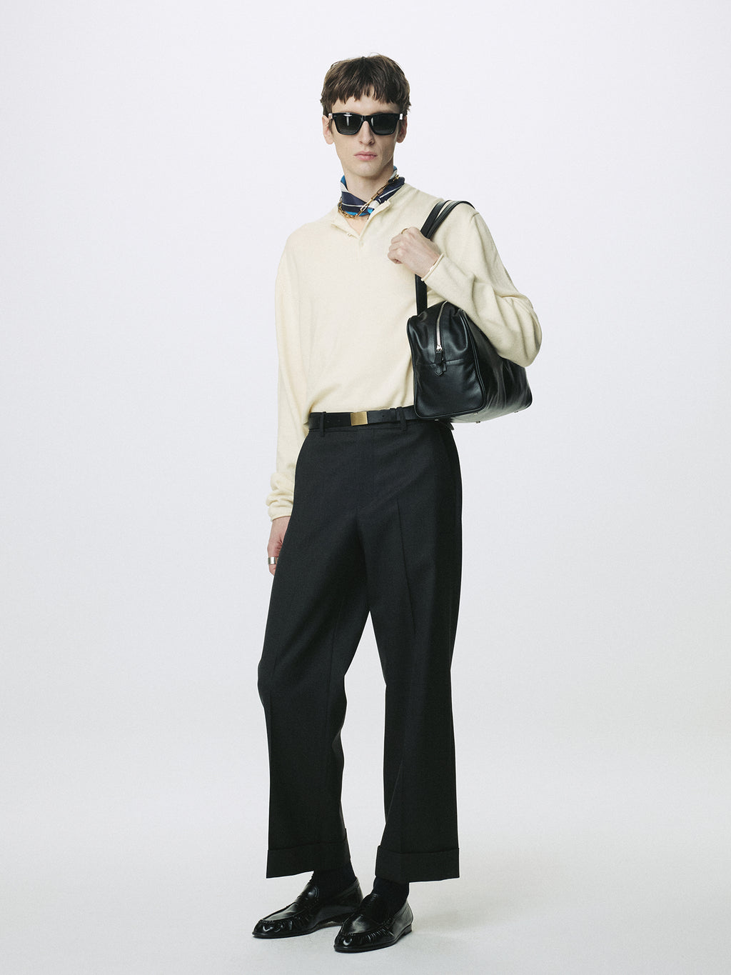 EXTRA FINE WOOL RAW HEM HENLEY NECK KNIT_ ECRU