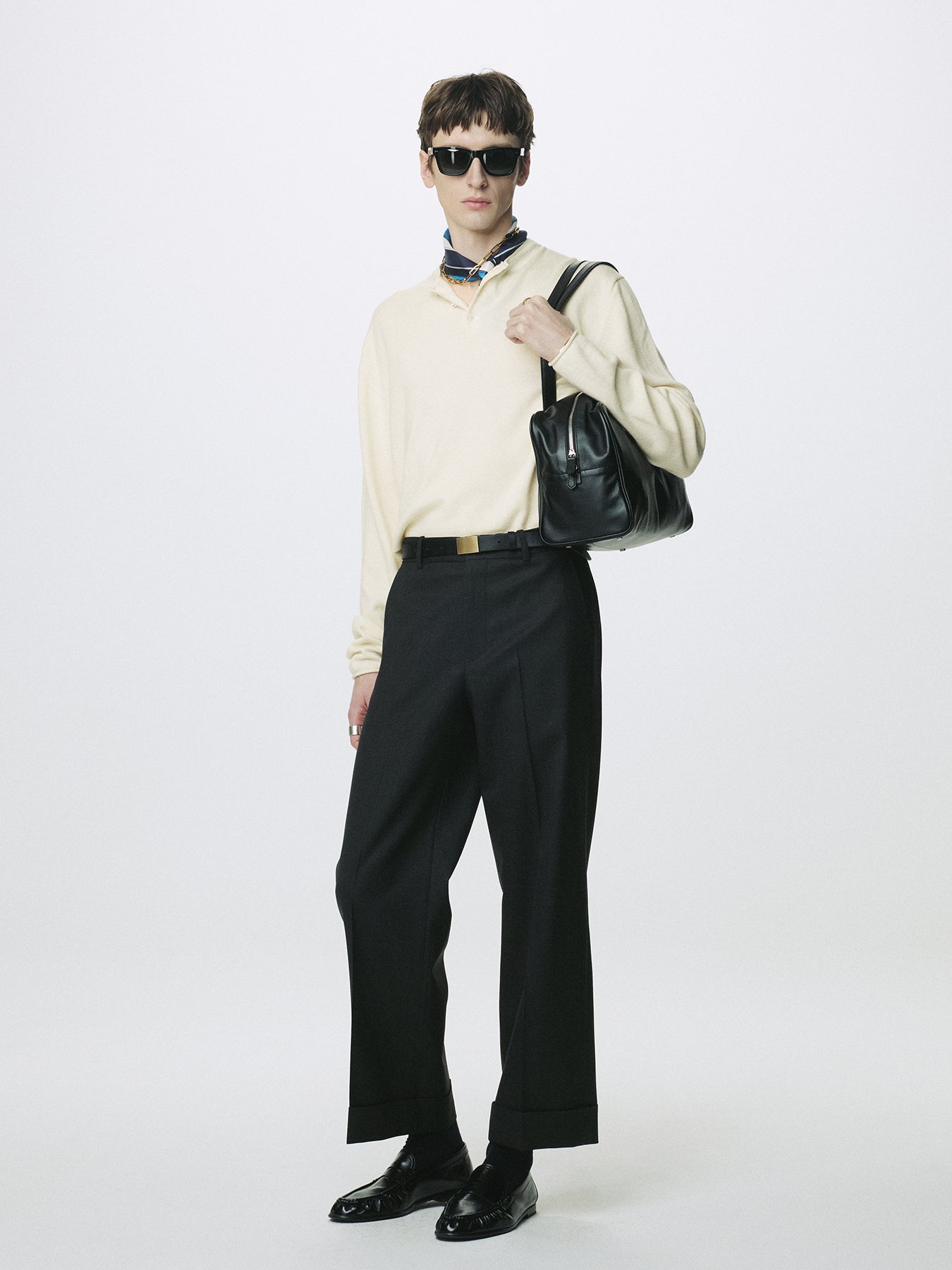 EXTRA FINE WOOL RAW HEM HENLEY NECK KNIT_ ECRU