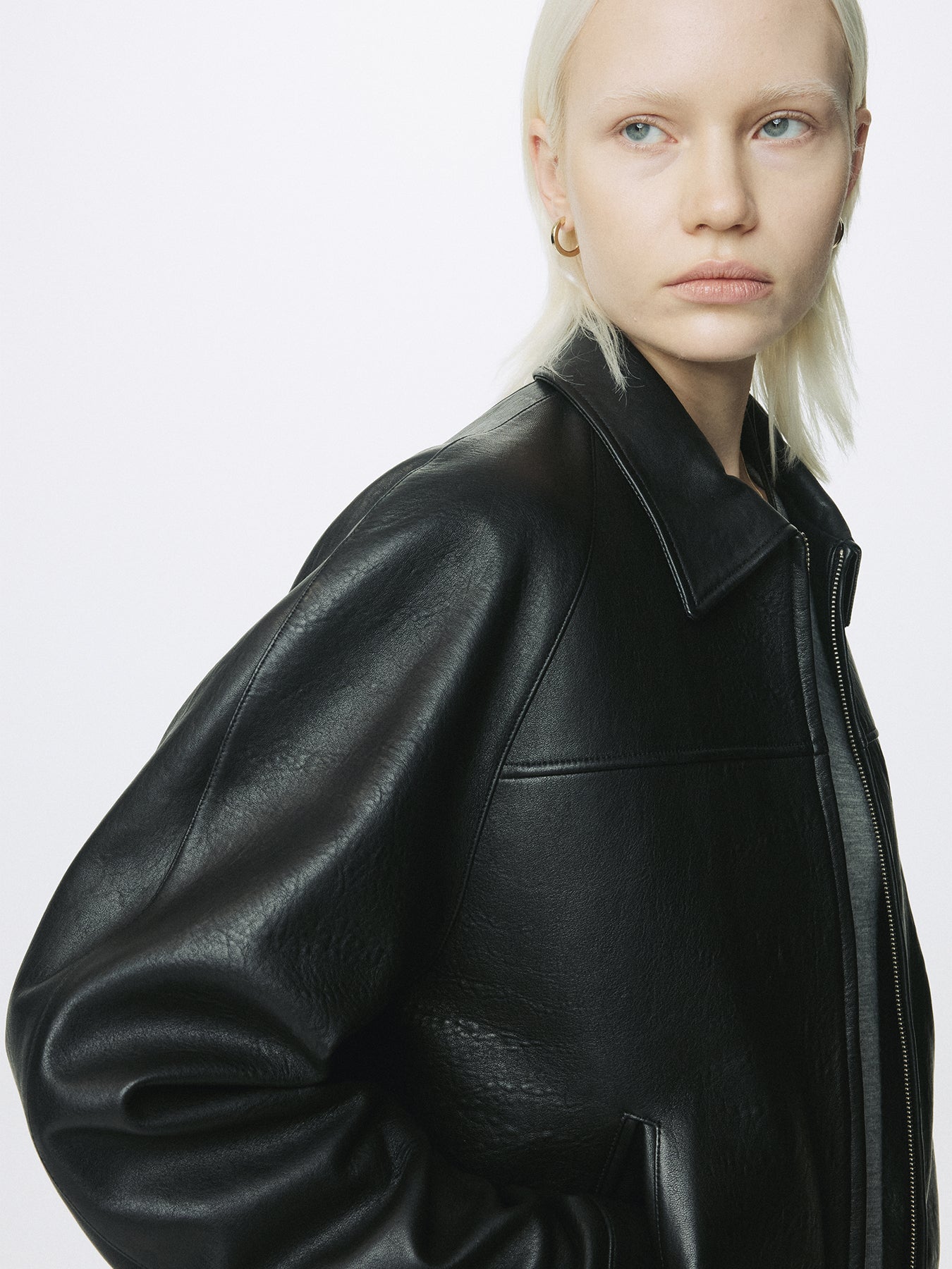 (W) VINTAGE LAMB LEATHER BOMBER JACKET_ BLACK