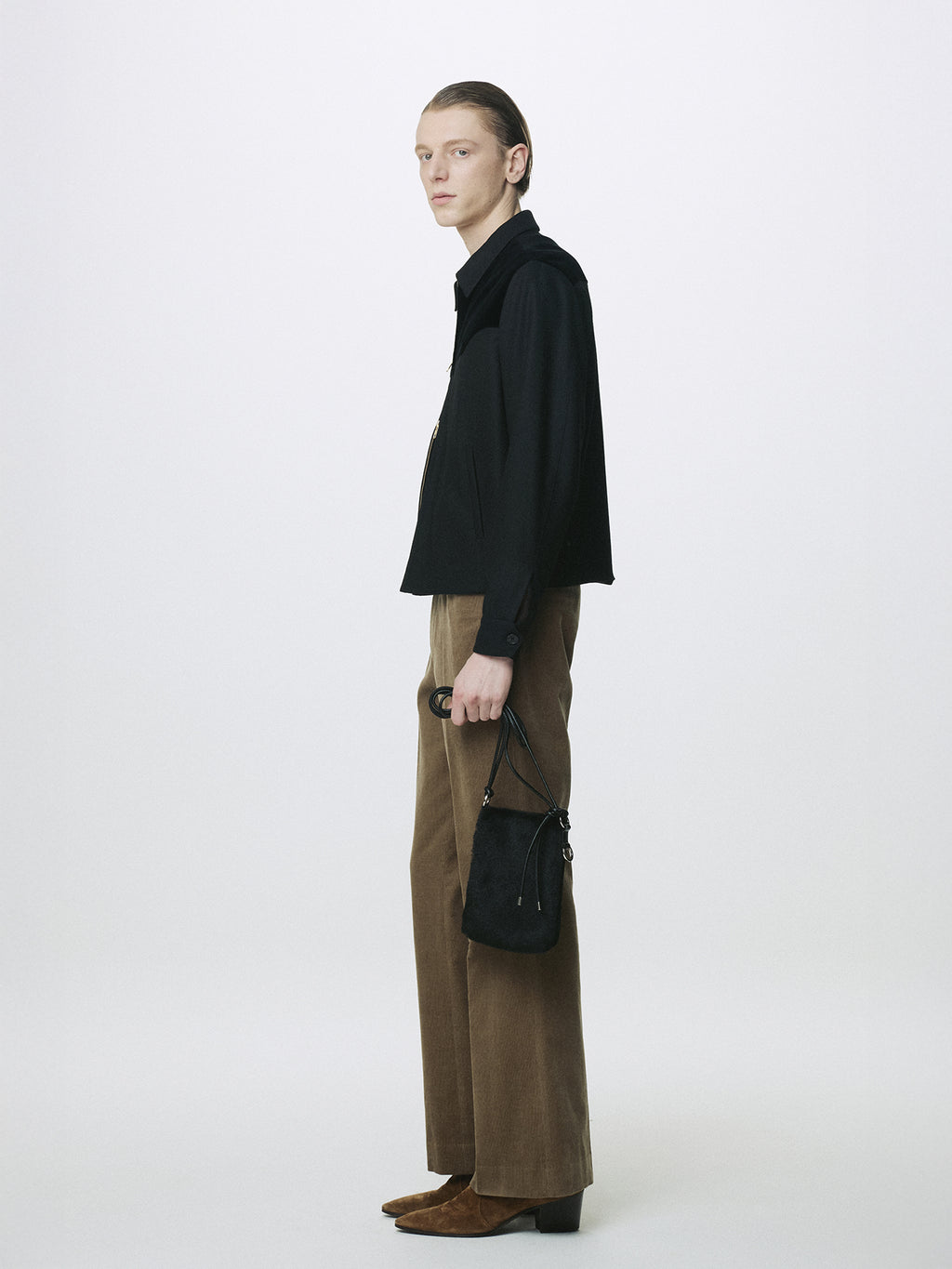 WOOL VELVET TRIMMED BLOUSON JACKET_ BLACK