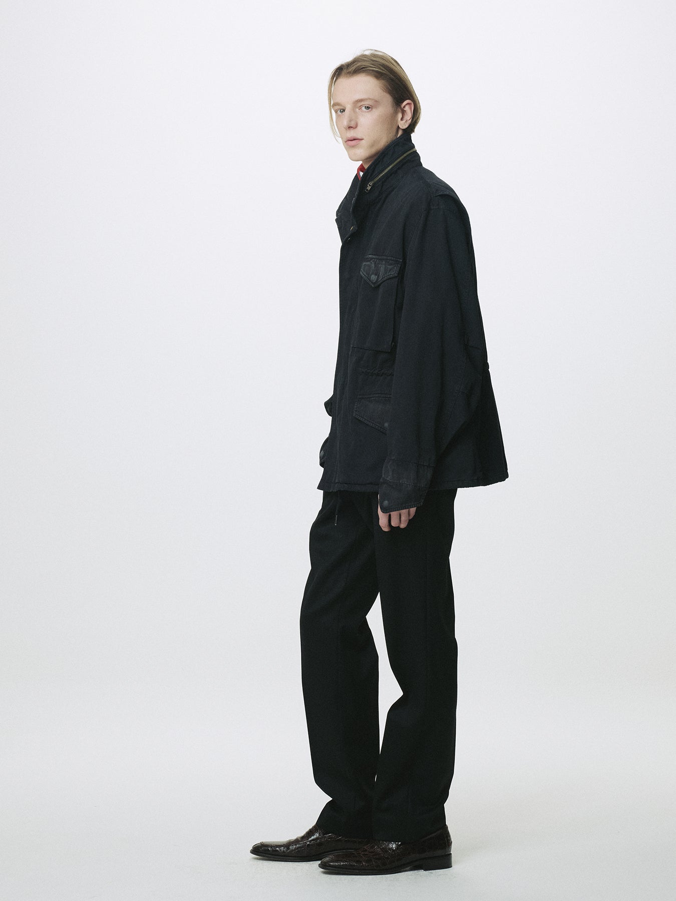 GARMENT DYED COTTON FIELD JACKET_ FADED BLACK
