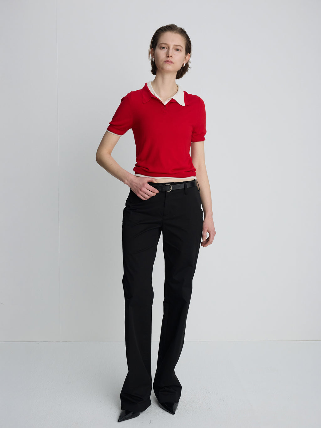 (W) COTTON STRAIGHT TROUSERS_ BLACK
