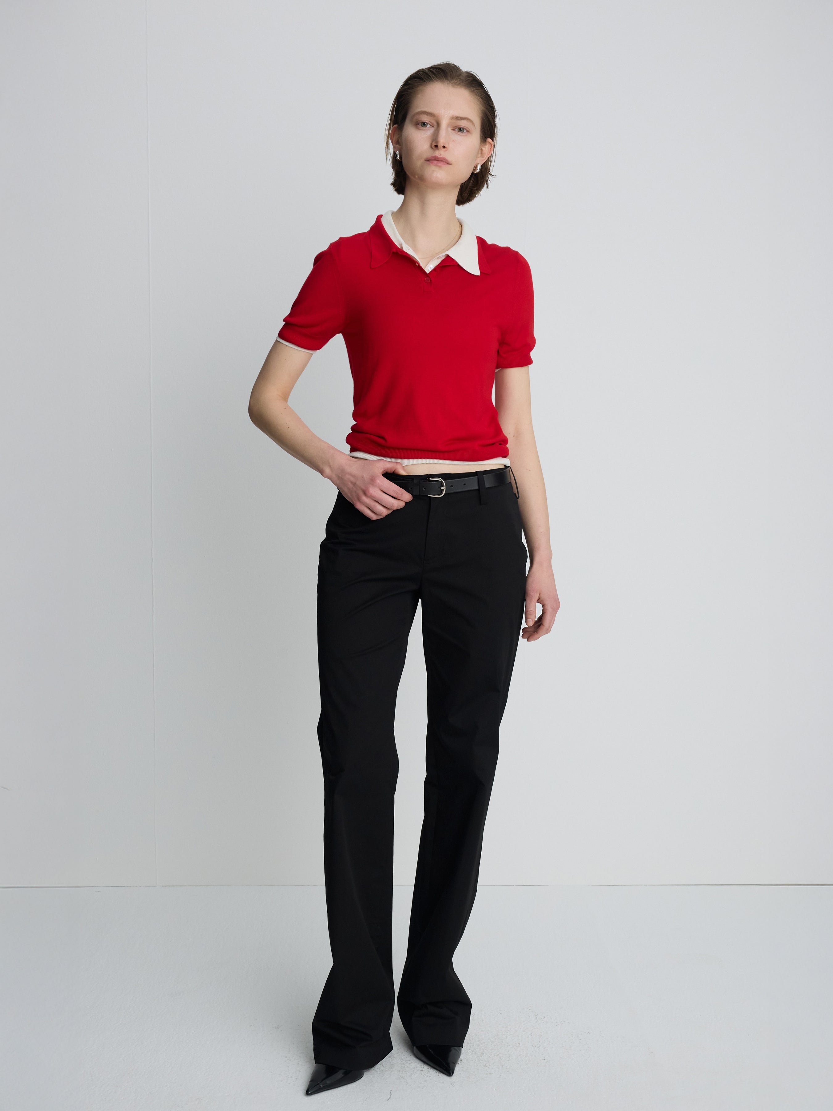 (W) COTTON STRAIGHT TROUSERS_ BLACK