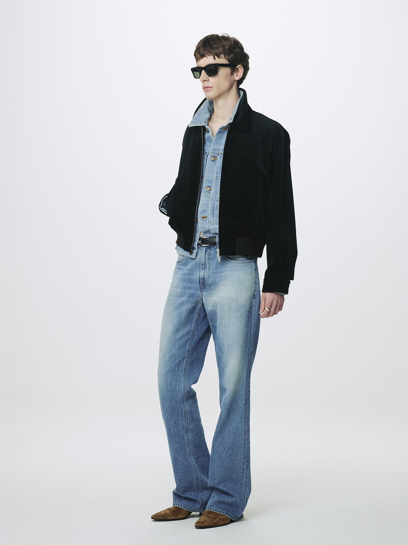 RIBBED VELVET WESTERN BLOUSON_ BLACK