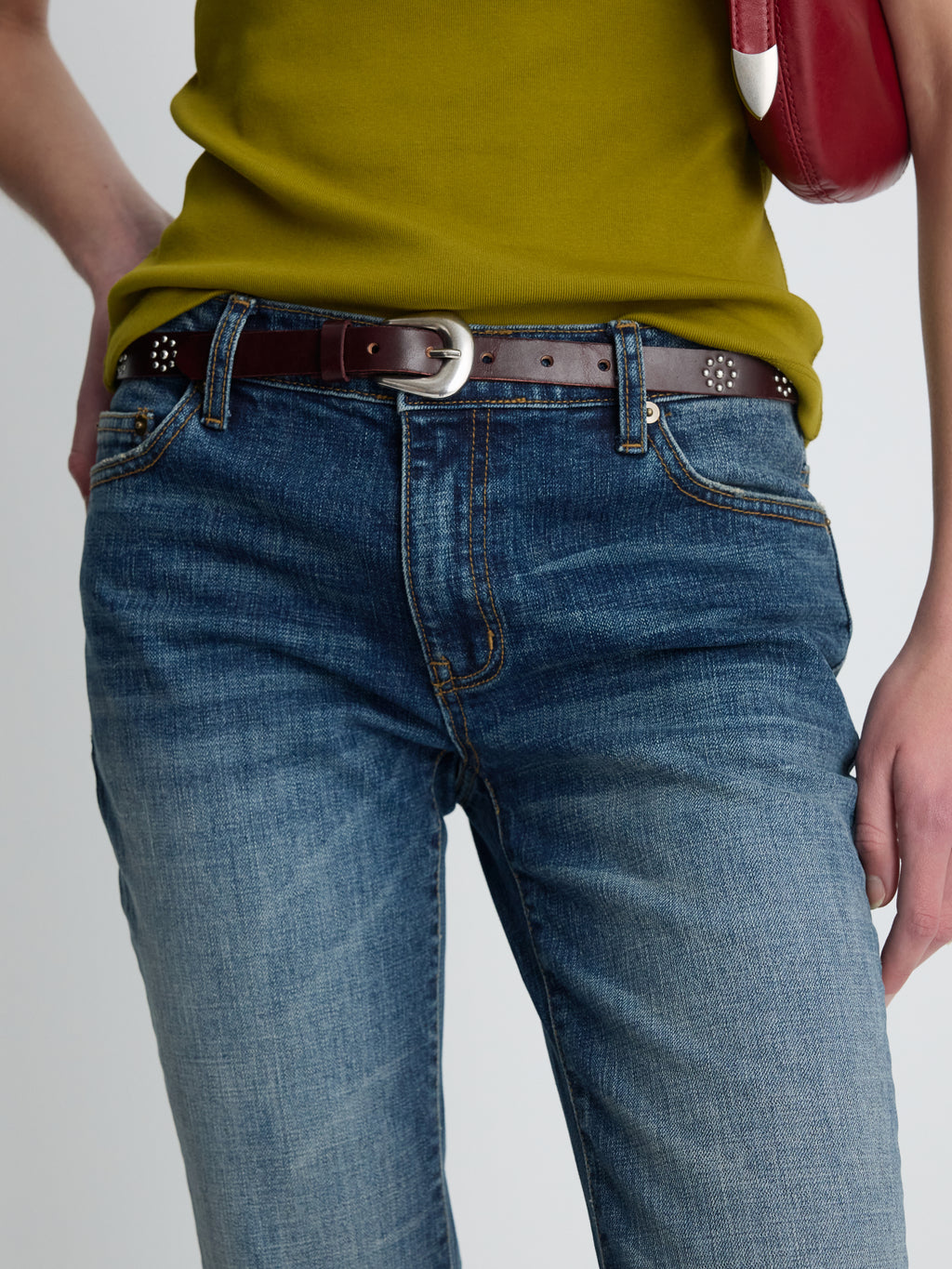 (W) LOW-RISE DENIM BOOTCUT TROUSERS_ WASHED MID BLUE