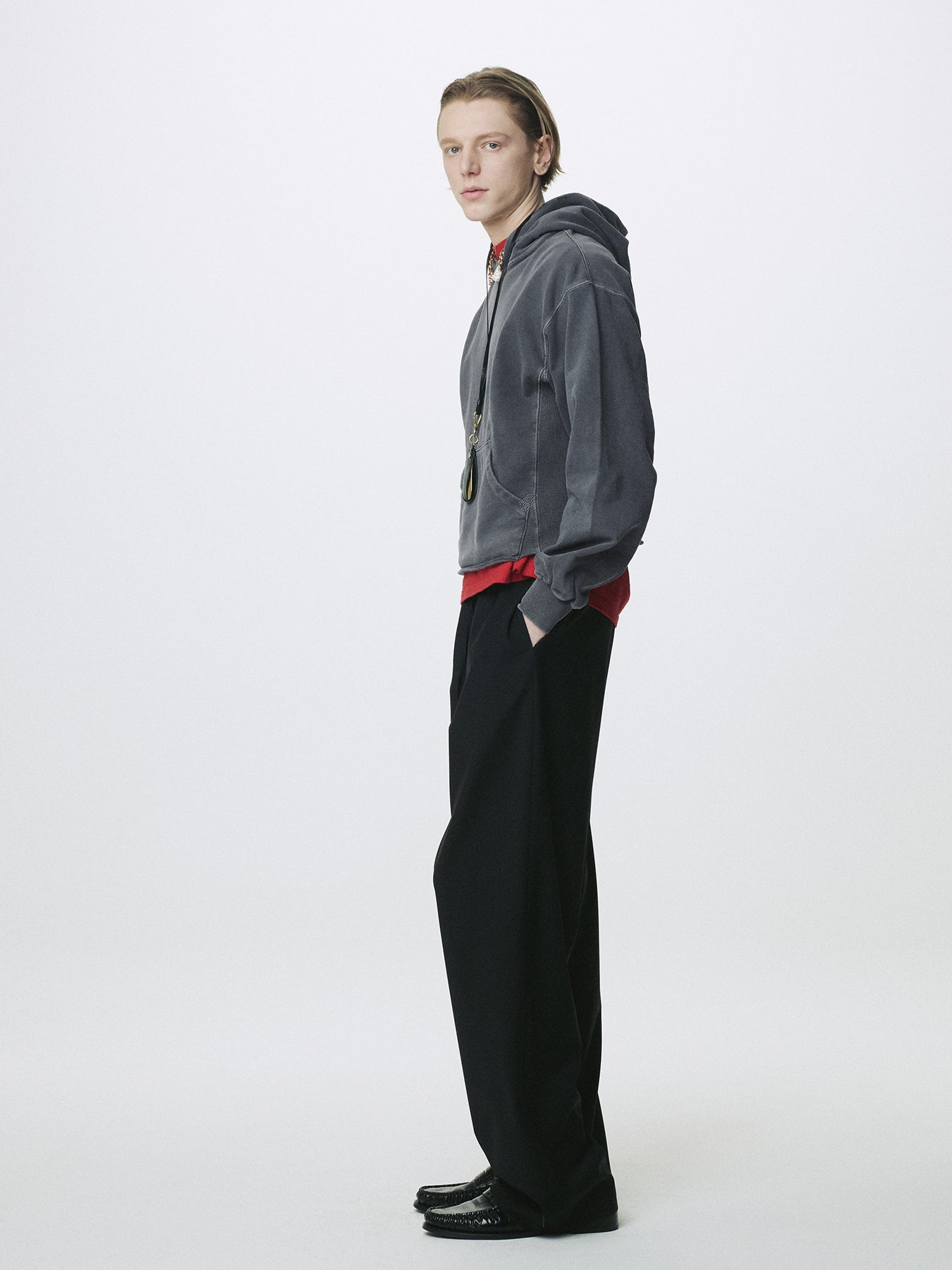 GARMENT DYED RAW EDGE HOODIE_ FADED INK