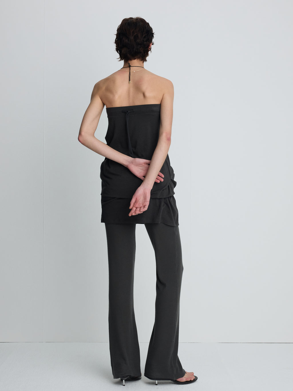 (W) TENCEL RIBBED FLARED PANTS_ OLIVE CHARCOAL