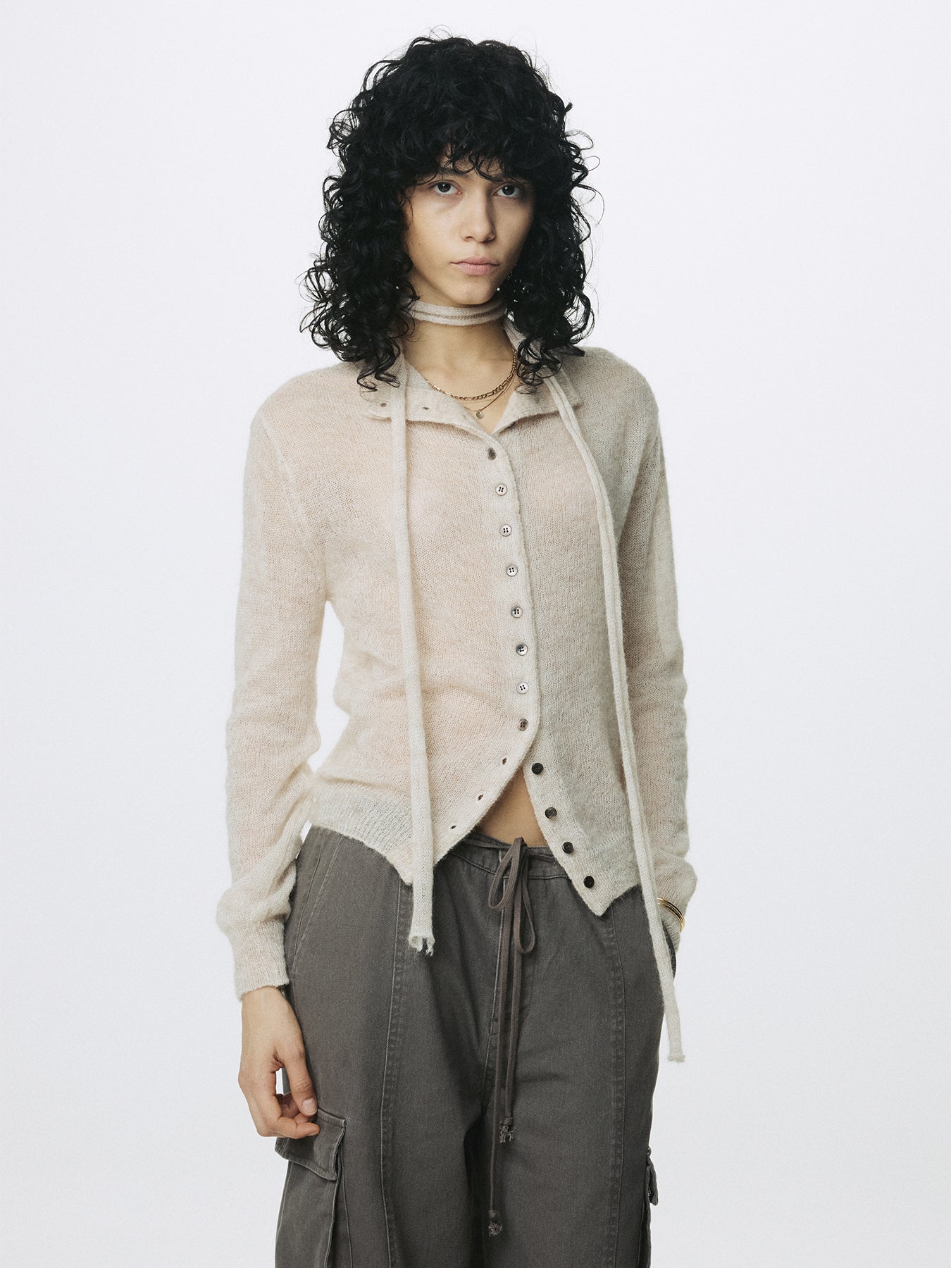 (W) MOHAIR HALF-NECK CARDIGAN_ ECRU