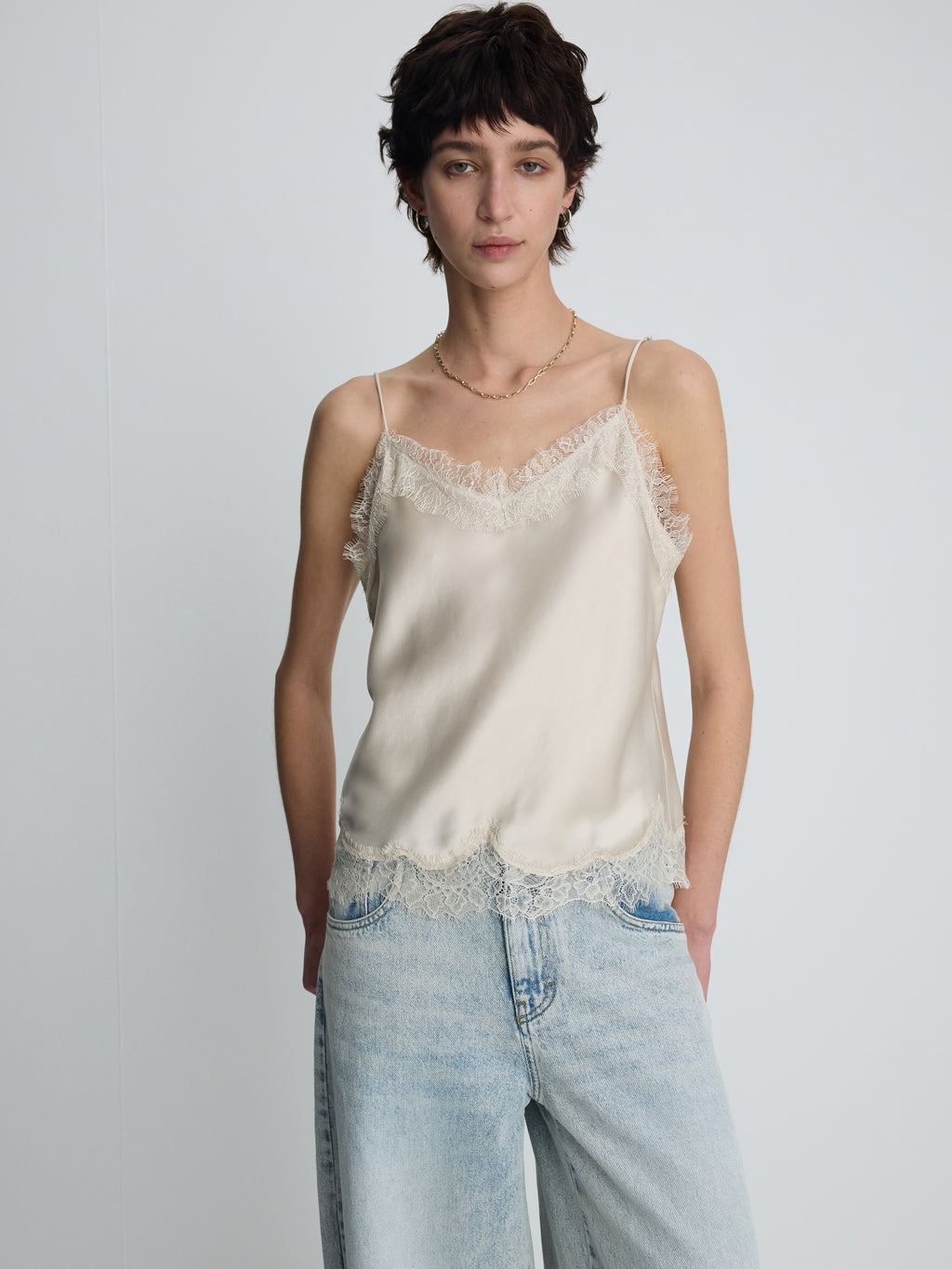 (W) SATIN LACE CAMISOLE_ BEIGE