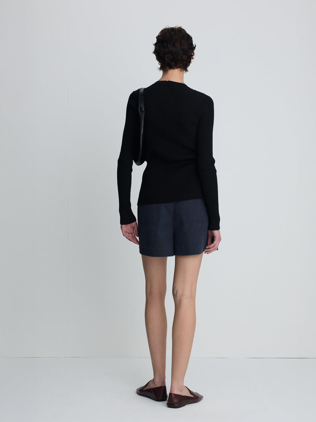 (W) SILK COTTON RIBBED BUTTON CARDIGAN_ BLACK