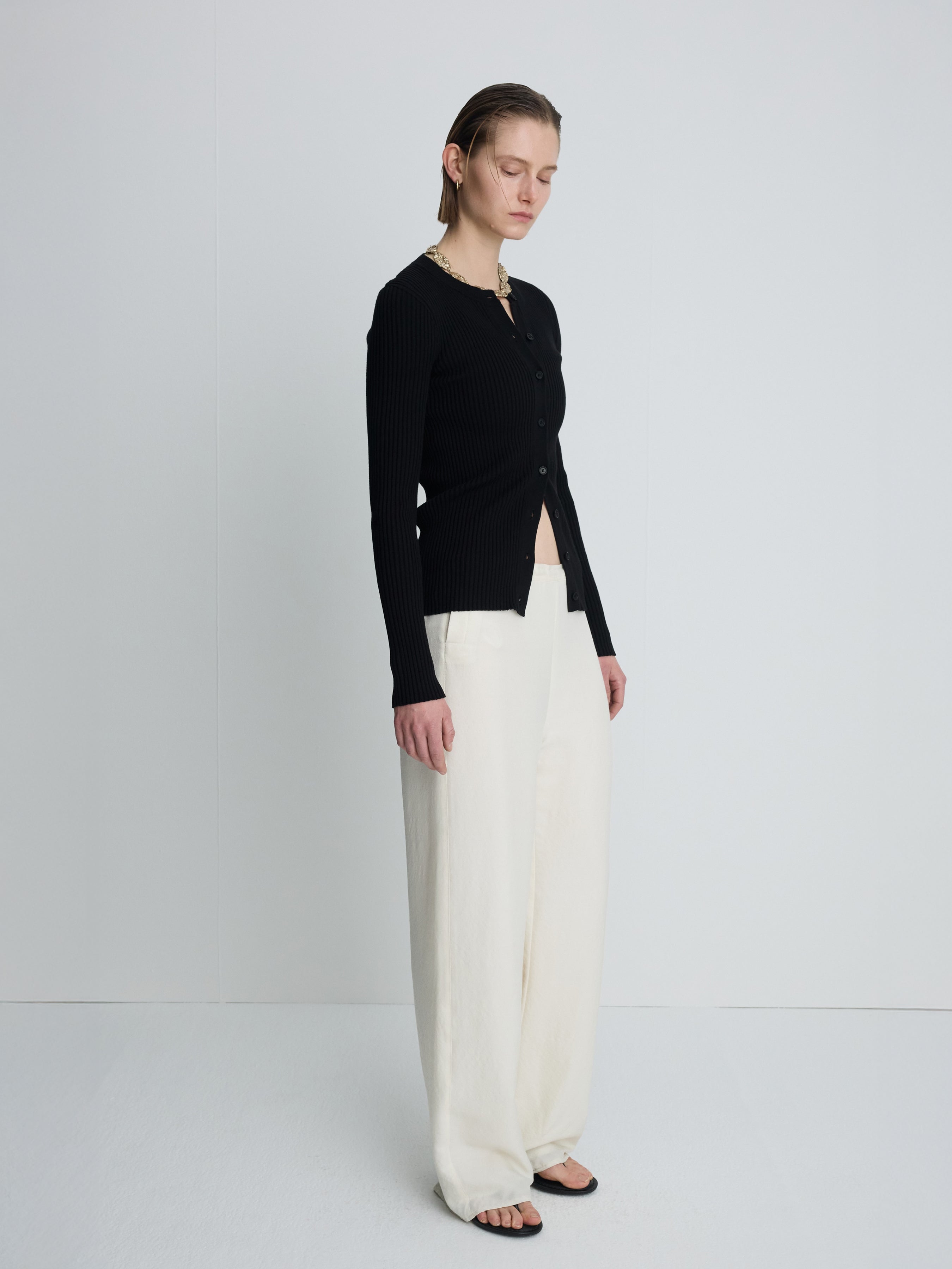 (W) SILK TWILL LOUNGE PANTS_ IVORY