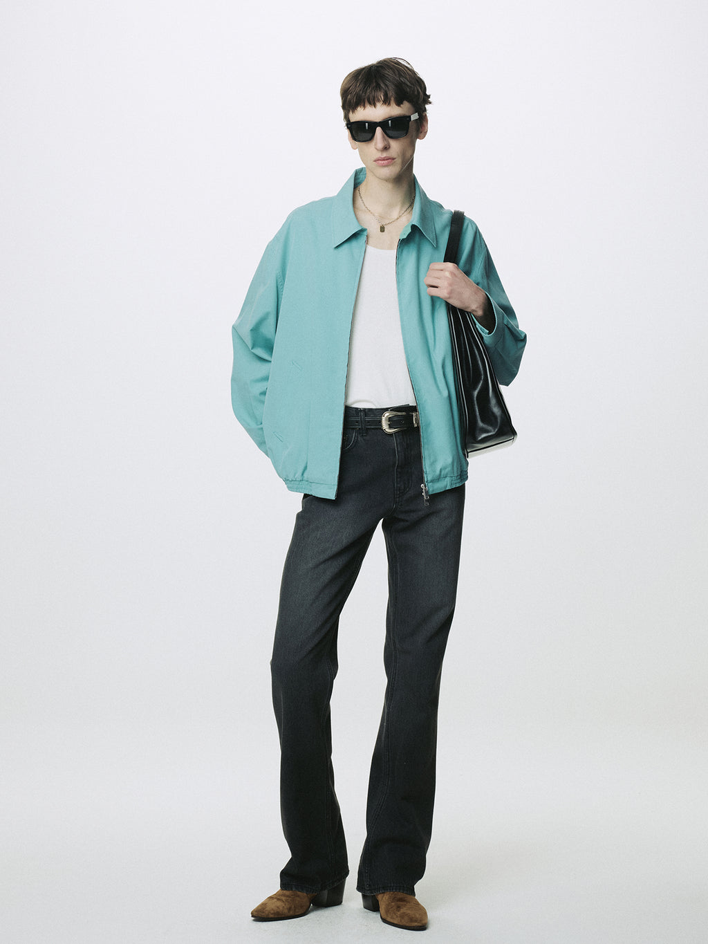 WASHED COTTON LYOCELL BLOUSON JACKET_ TURQUOISE