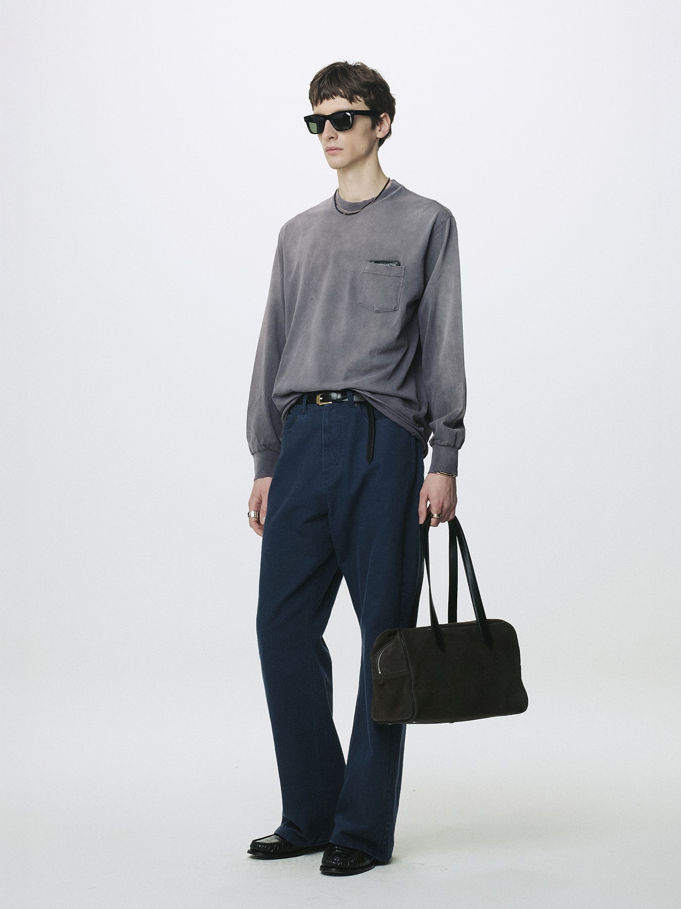 GARMENT DYED LONG SLEEVE CREW_ SMOKE GREY