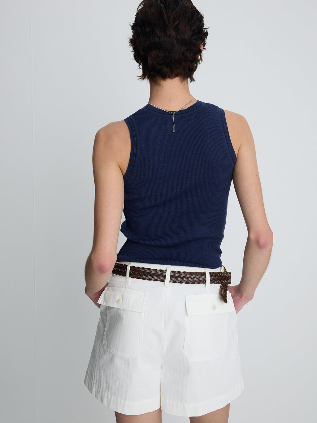 (W) GARMENT WASHED HBT FATIGUE SHORTS_ WHITE