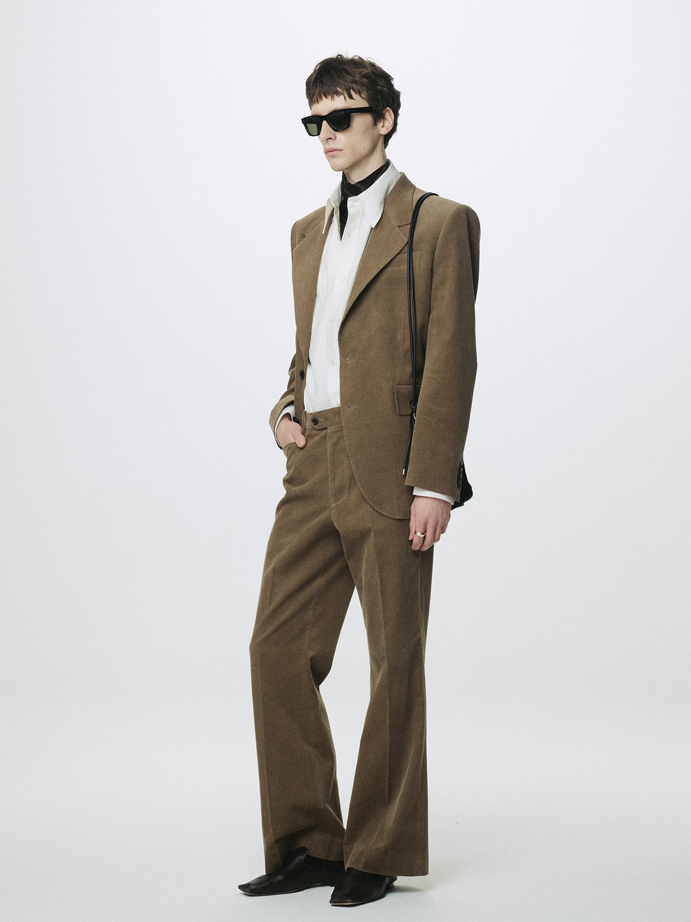 CORDUROY FLARED TROUSERS_ BEIGE TAUPE