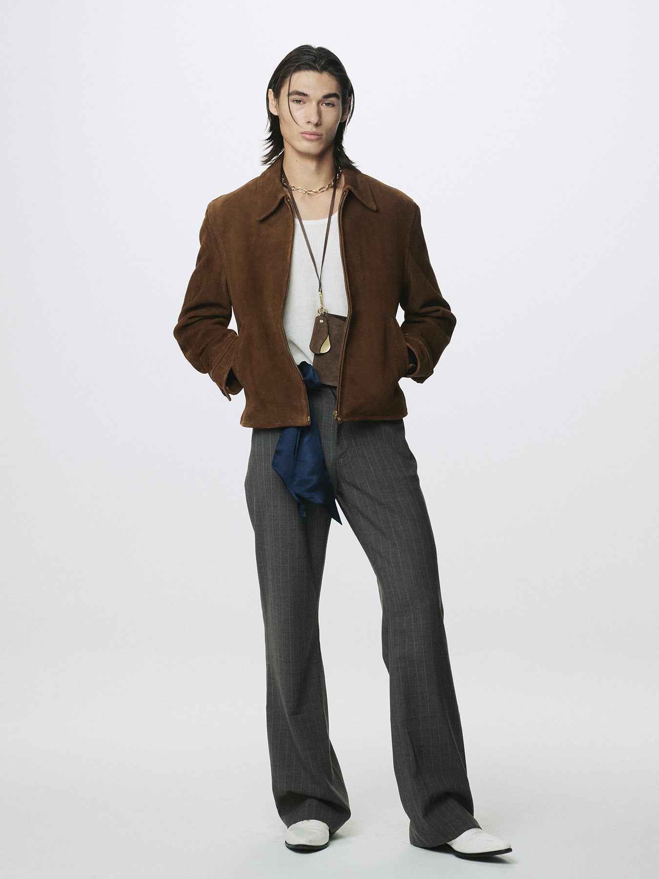 STRIPED WOOL FLARED-LEG PANTS_ TAUPE