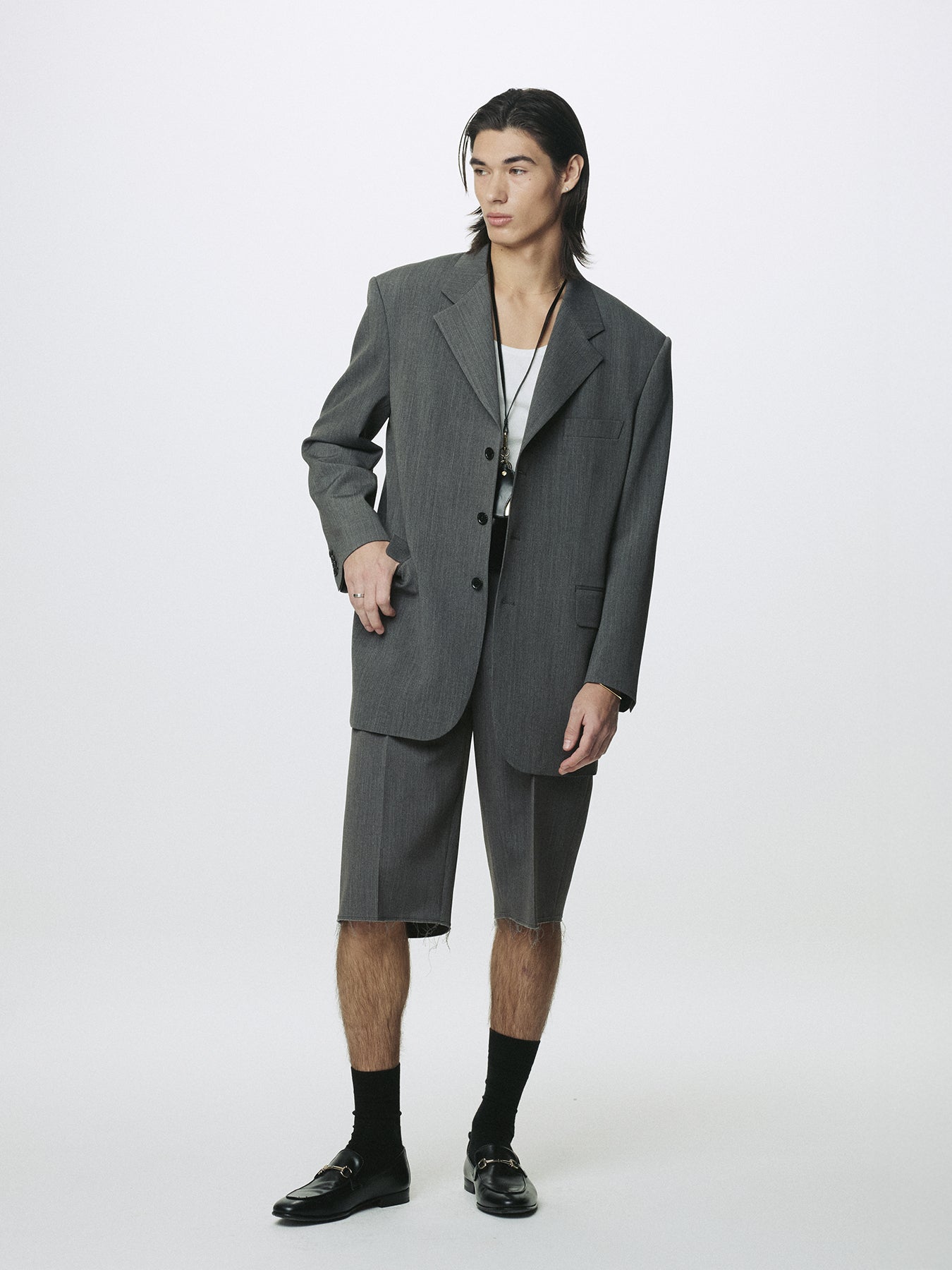 MELANGE WOOL OVERSIZED TAILORED JACKET_ MELANGE GREY