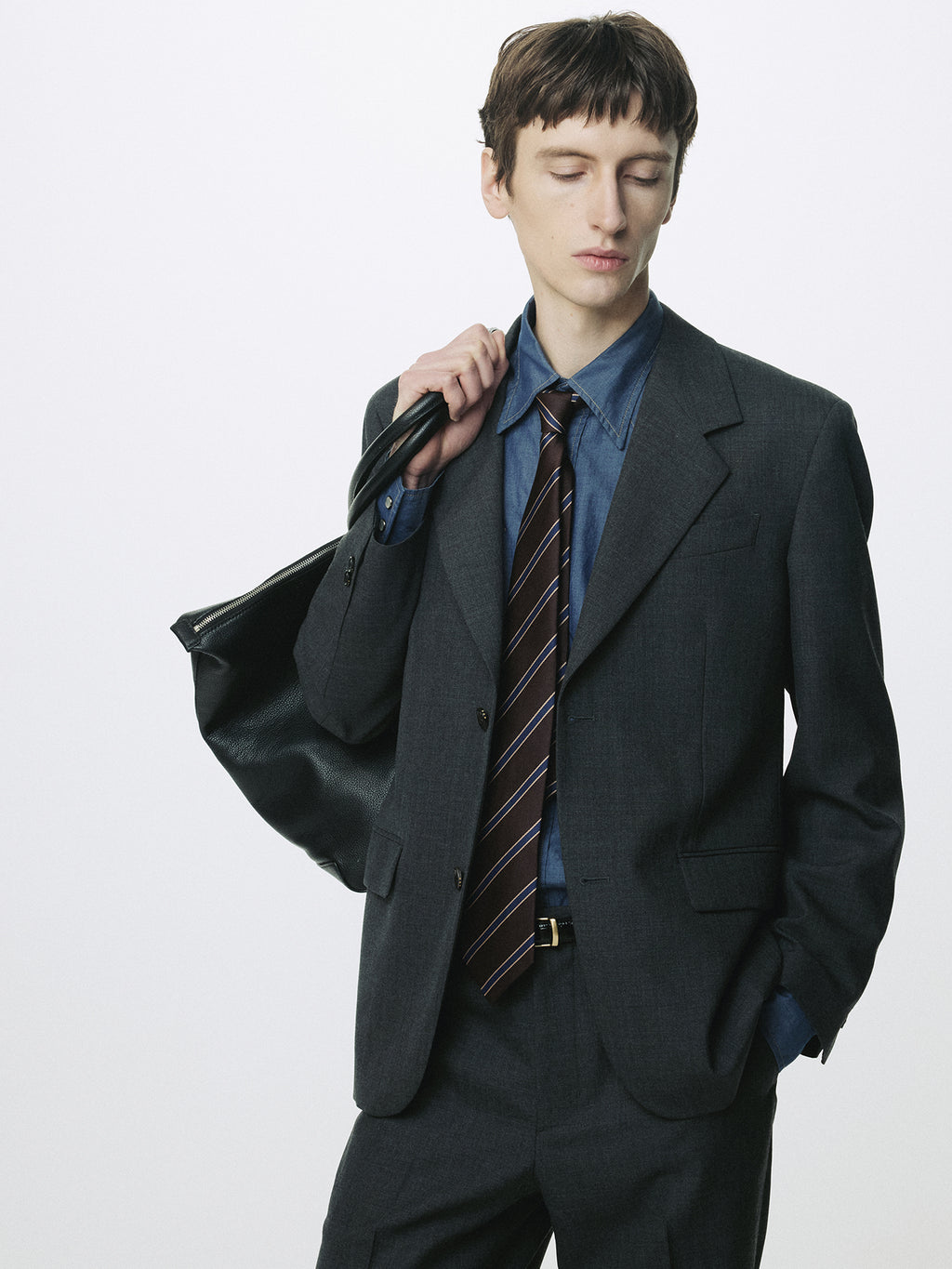 STRIPED SILK TIE_ BROWN/BLUE/BRONZE