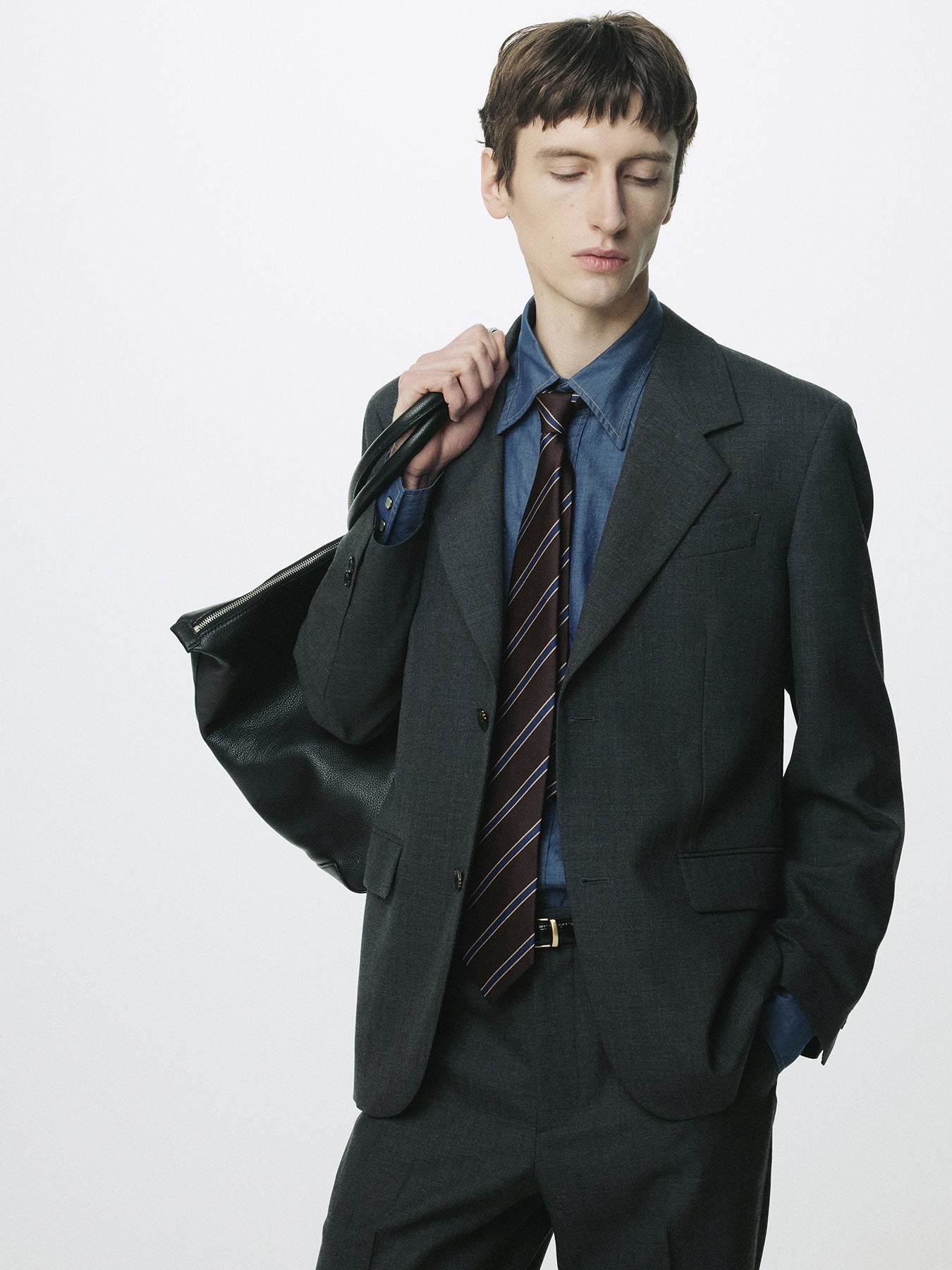 STRIPED SILK TIE_ BROWN/BLUE/BRONZE