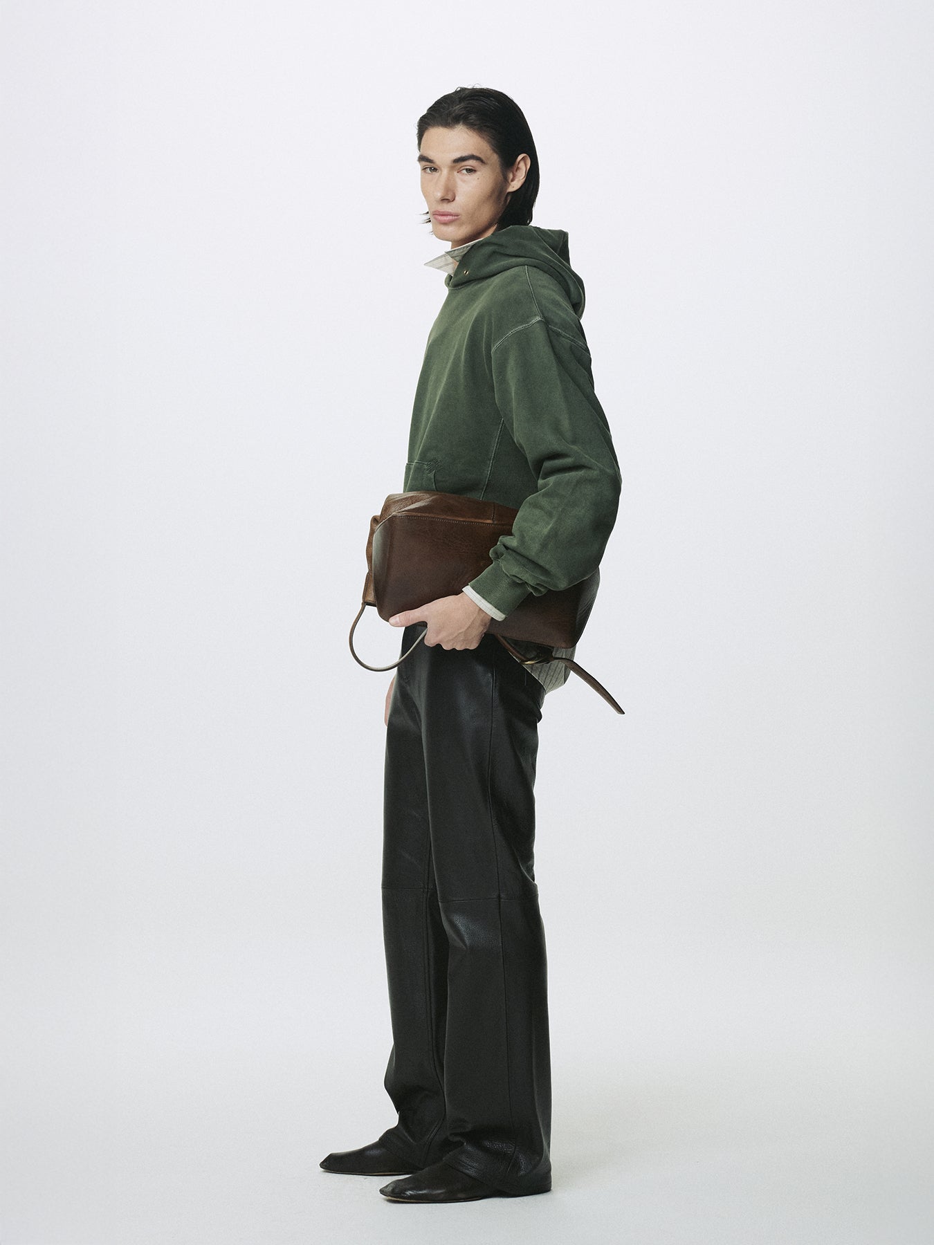 GARMENT DYED RAW EDGE HOODIE_ FADED GREEN