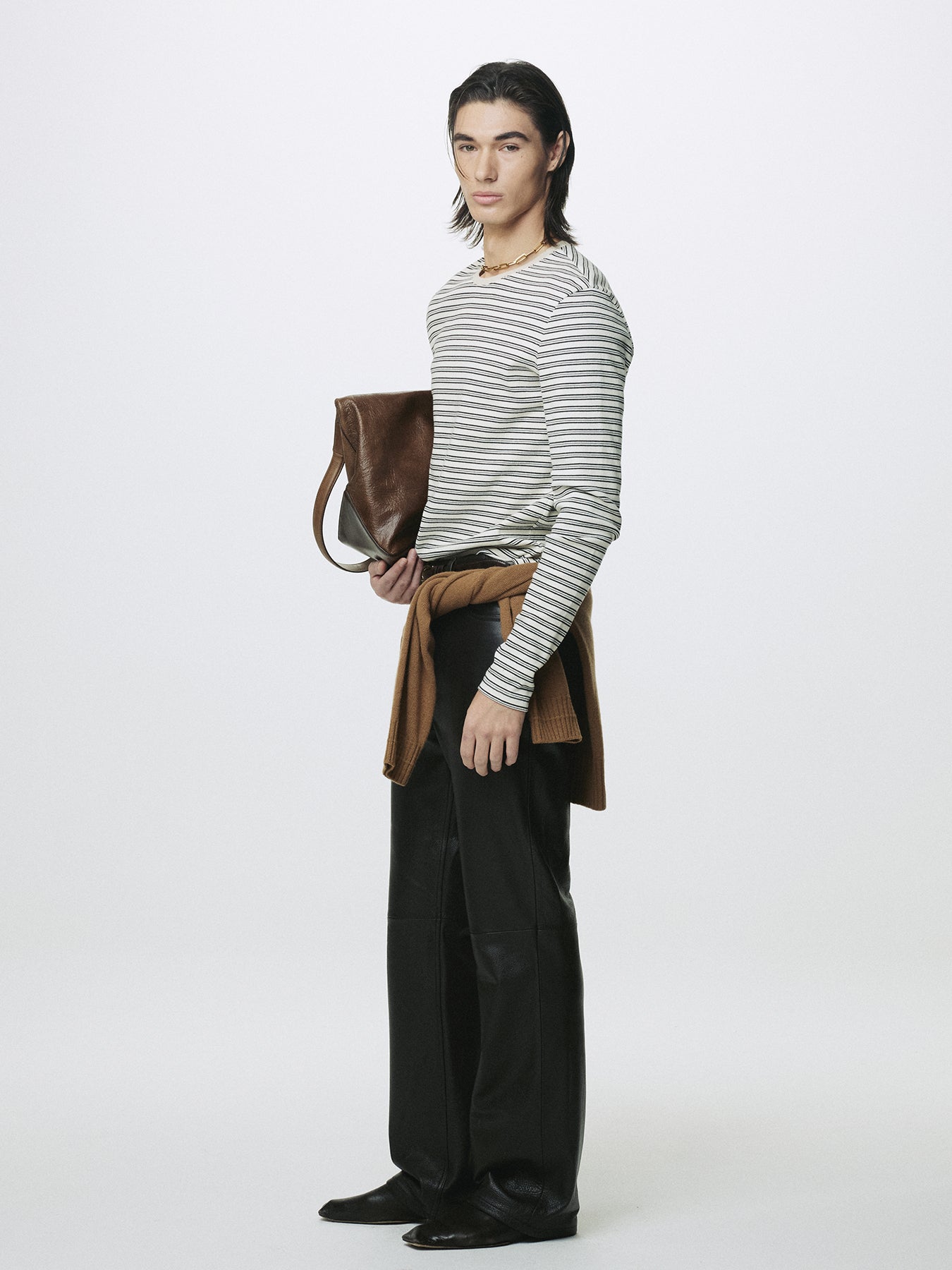 STRIPED LONG SLEEVE TOP_ CREAM/BLACK