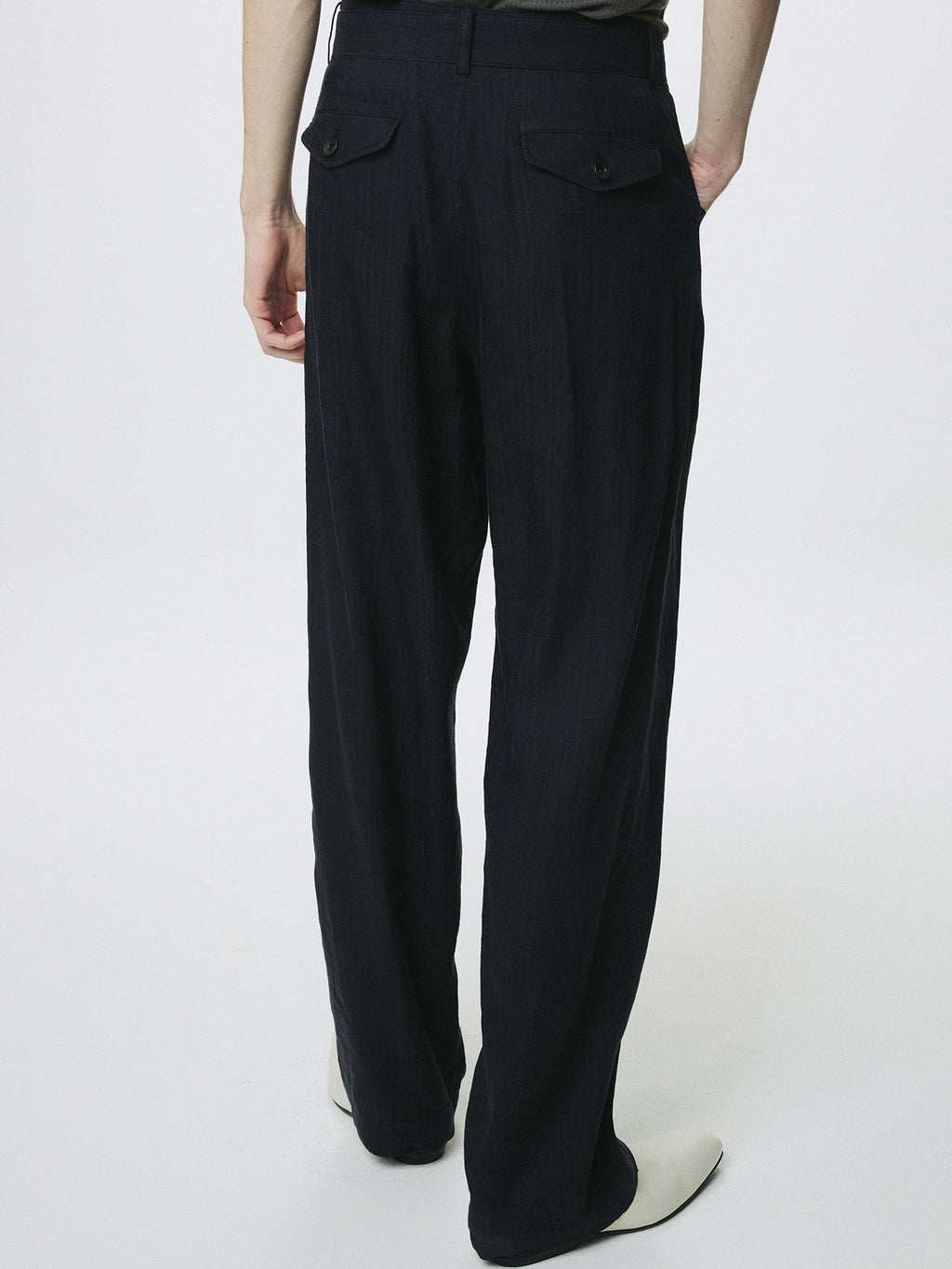 WASHED LINEN BELTED PANTS (ITALIAN FABRIC)_ DARK NAVY