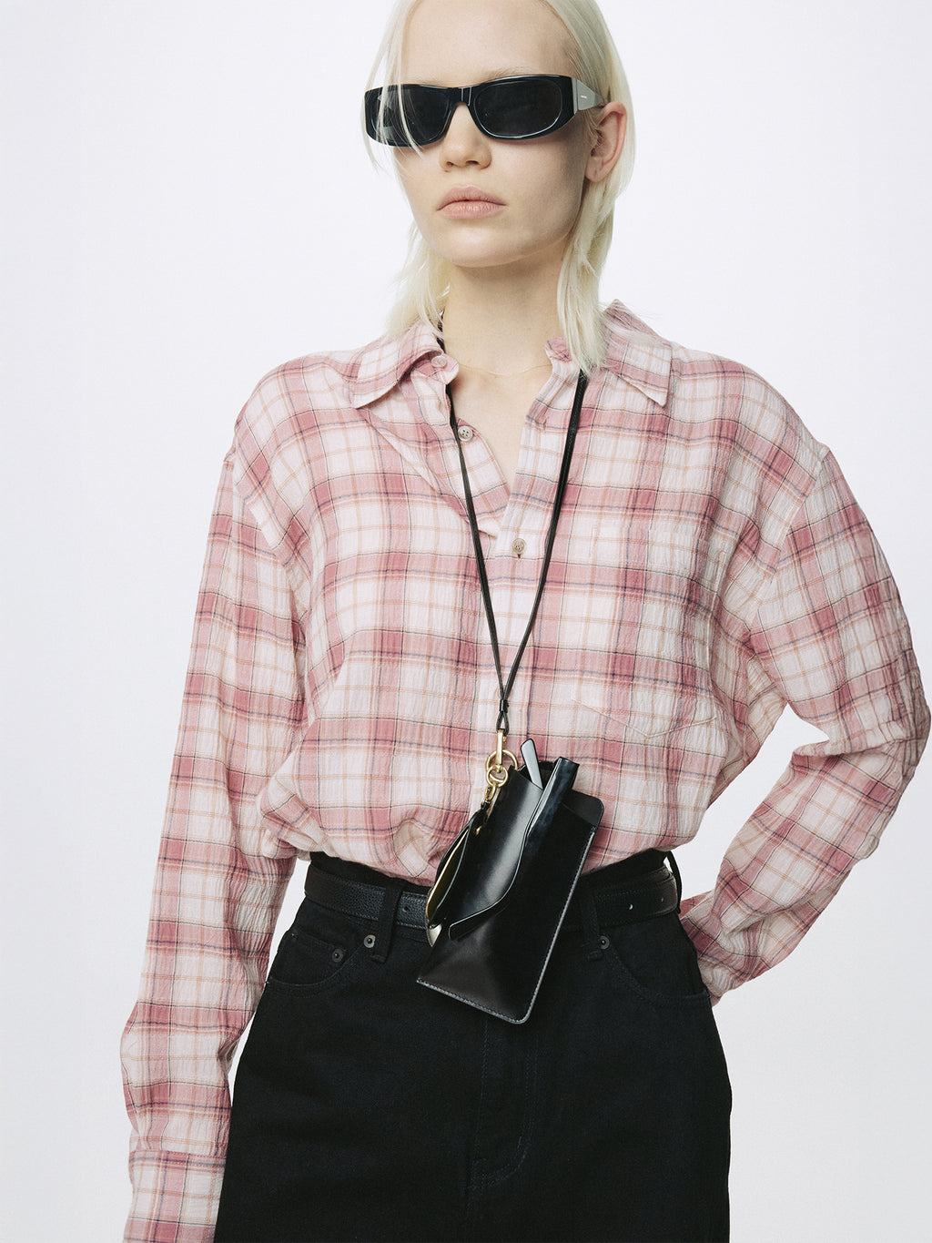 (W) RAW-CUT COTTON CHECK SHIRT_ PINK CHECK